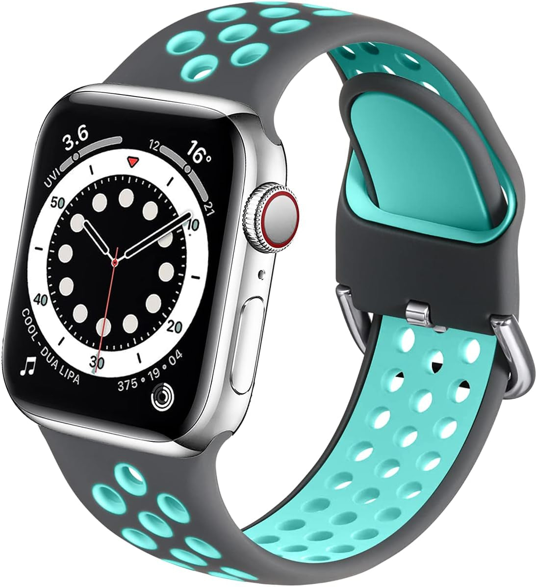 Muranne Sport Band Compatible with Apple Watch 38Mm 40Mm 41Mm 42Mm 44Mm 45Mm 49Mm for Women Men, Sport Breathable Soft Silicone Replacement Strap for Iwatch SE Ultra Series 8 7 6 5 4 3 2 1, S/M M/L  Muranne Gray/Teal 42mm/44mm/45mm/49mm S/M 