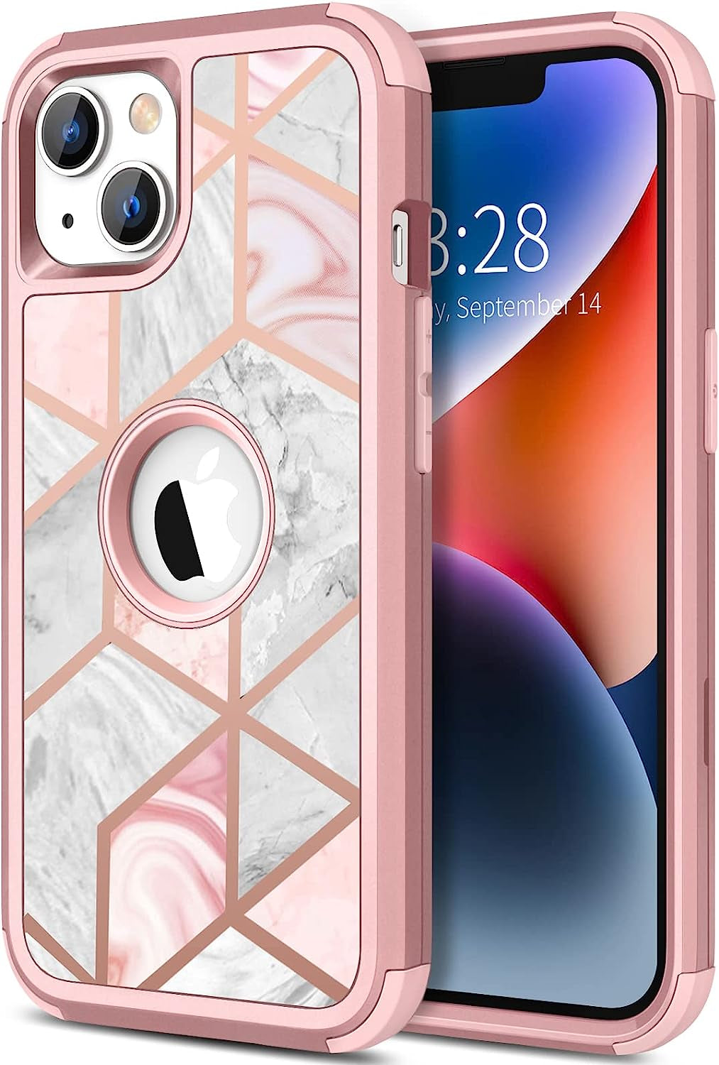 Hython for Iphone 14 plus Case, Heavy Duty Full-Body Defender Protective Phone Cases Glitter Bling Sparkle Hard Shell Hybrid Shockproof/Drop Proof 3-Layer Military Rubber Bumper Cover for Women Girls  Hython Marble  