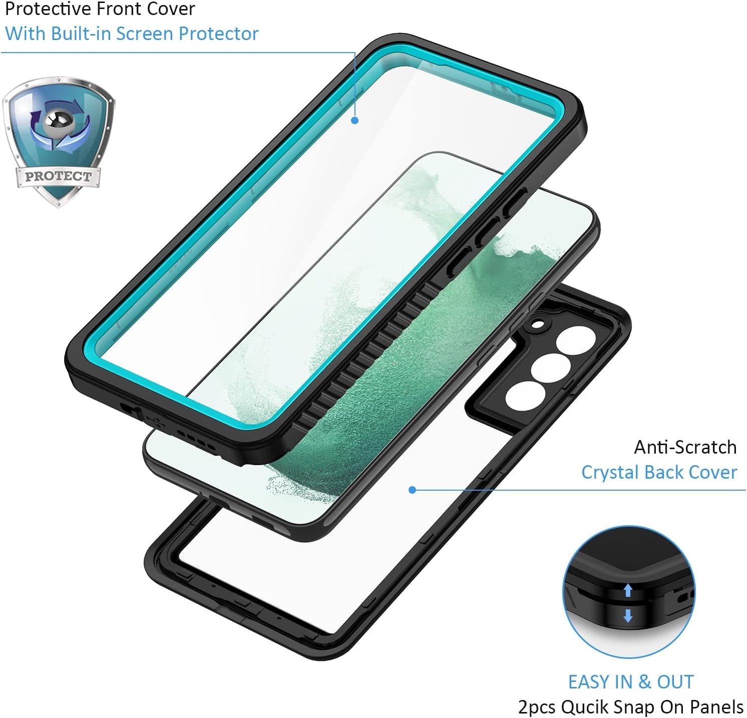 Lanhiem Samsung Galaxy S22+ plus Case, IP68 Waterproof Dustproof Shockproof Case with Built-In Screen Protector, Heavy Duty Full Body Protective Cover for Galaxy S22 plus 5G 6.6 Inch, Blue/Clear  Lanhiem   