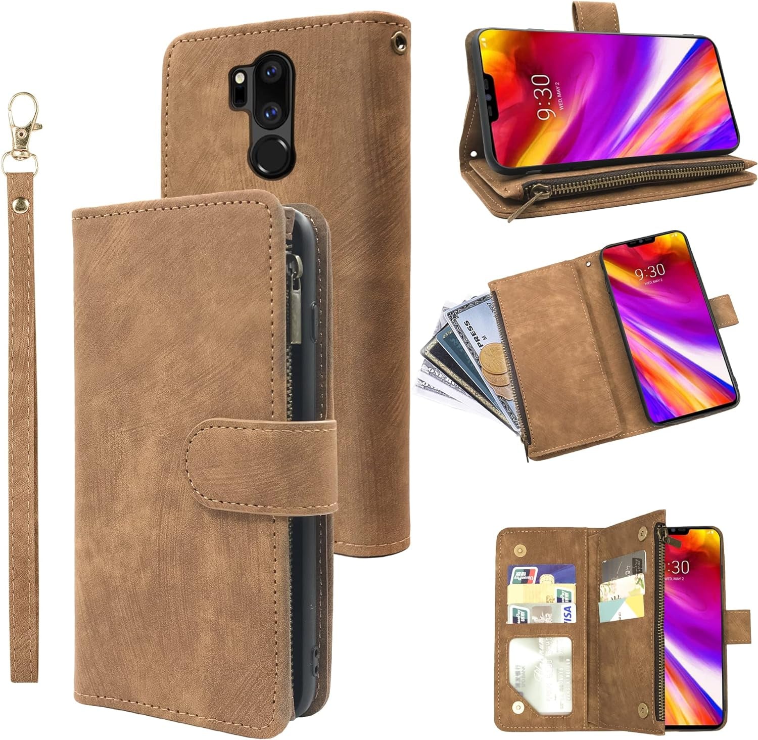 Compatible with LG G7 Thinq Wallet Case and Premium Vintage Leather Flip Credit Card Holder Stand Cell Cover for LGG7 One G 7 plus LG7 Fit Lg7Thinq 7G Thin Q G7+ G7Thinq Lgg7Thinq Women Men Black  Dibosom Brown  