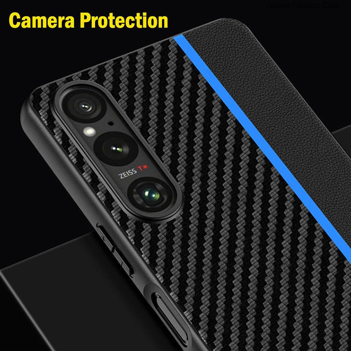 Thikk Leather Case for Sony Xperia 1 V, Carbon Fiber Texture Premium Faux Leather Slim Phone Case Scratch Resistant Protective Cover for Sony Xperia 1 V,Red  THikk   