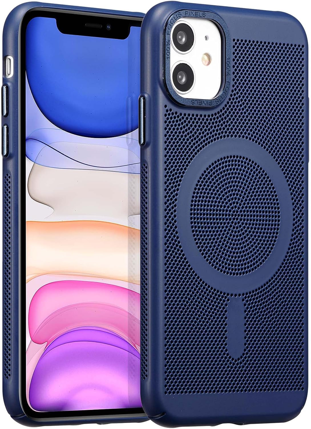 ZCDAYE for Iphone 13 Magnetic Case, 3D Hollow Mesh Heat Dissipation Phone Case Compatible with Magsafe, Breathable Cooling Hard PC Shockproof Cover for Iphone 13(6.1 Inch, Dark Blue)  ZCDAYE Dark Blue Iphone 11 