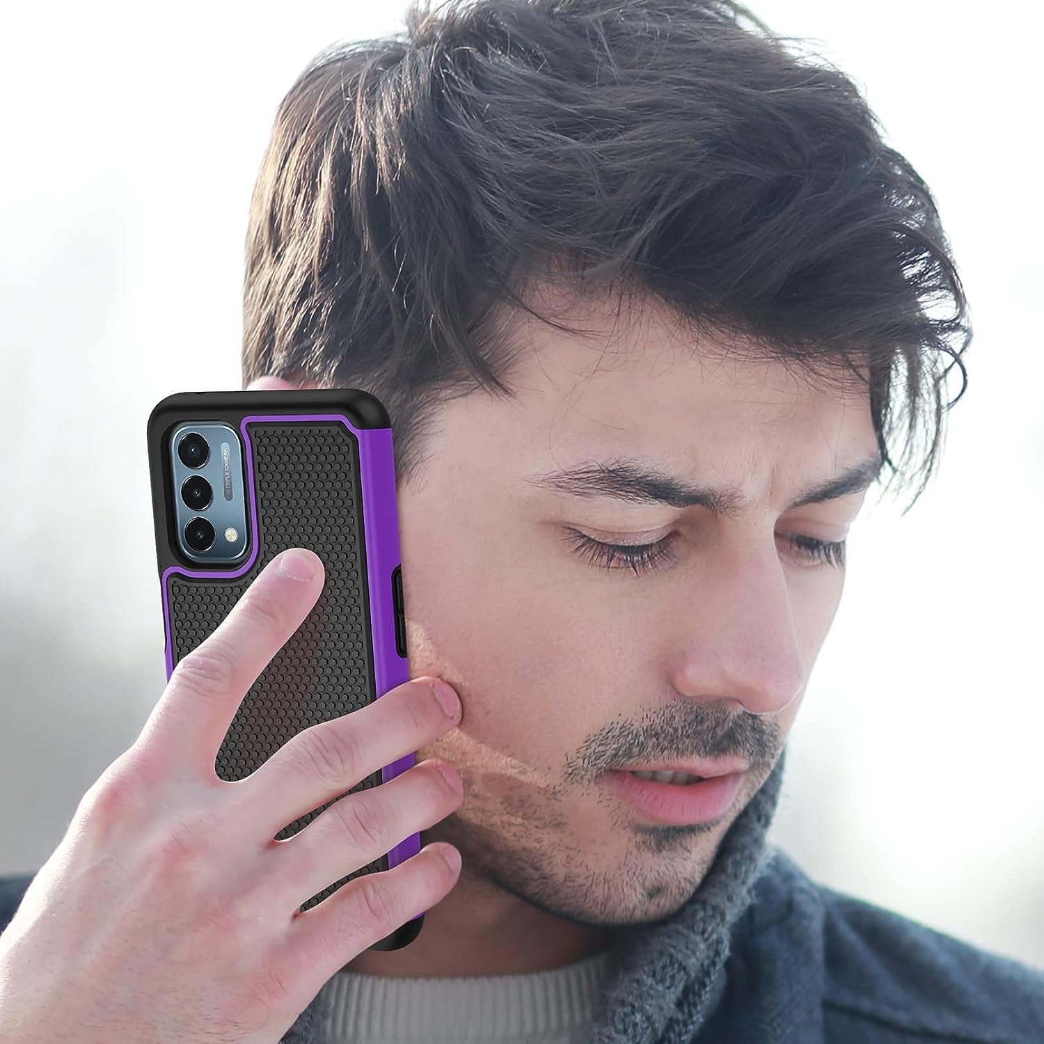 JXVM for Oneplus Nord N200 5G Case: Dual Layer Protective Heavy Duty Cell Phone Cover Shockproof Rugged with Non Slip Textured Back - Military Protection Bumper - 6.49Inch (Black Purple)  binghexin   