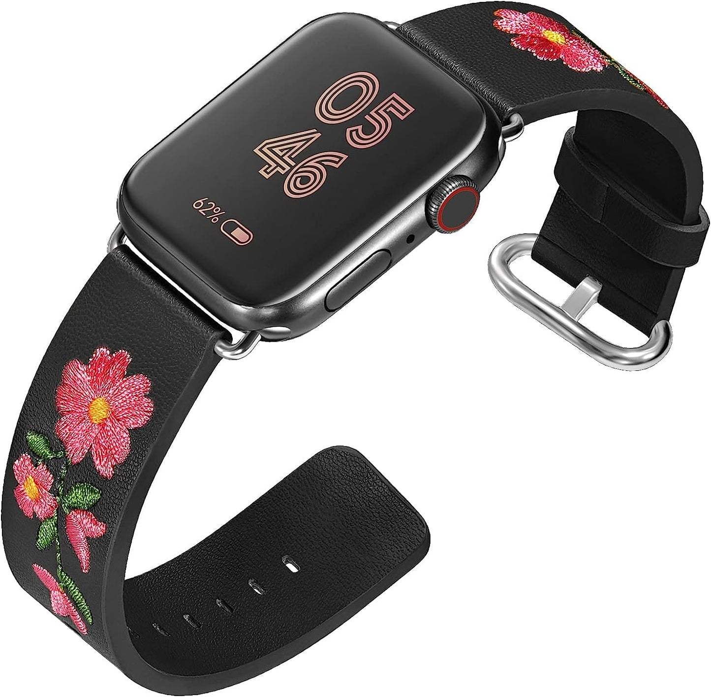 FENICHI Leather Watch Bands for Apple Watch 44Mm 38Mm 40Mm 41Mm 42Mm 45Mm 49Mm Personality Embroidery Elegant Wristbands for Iwatch Series 8 7 6 5 4 3 2 1 Se Ultra Band Women Girl Lady  FENICHI Black 42/44/45/49mm 