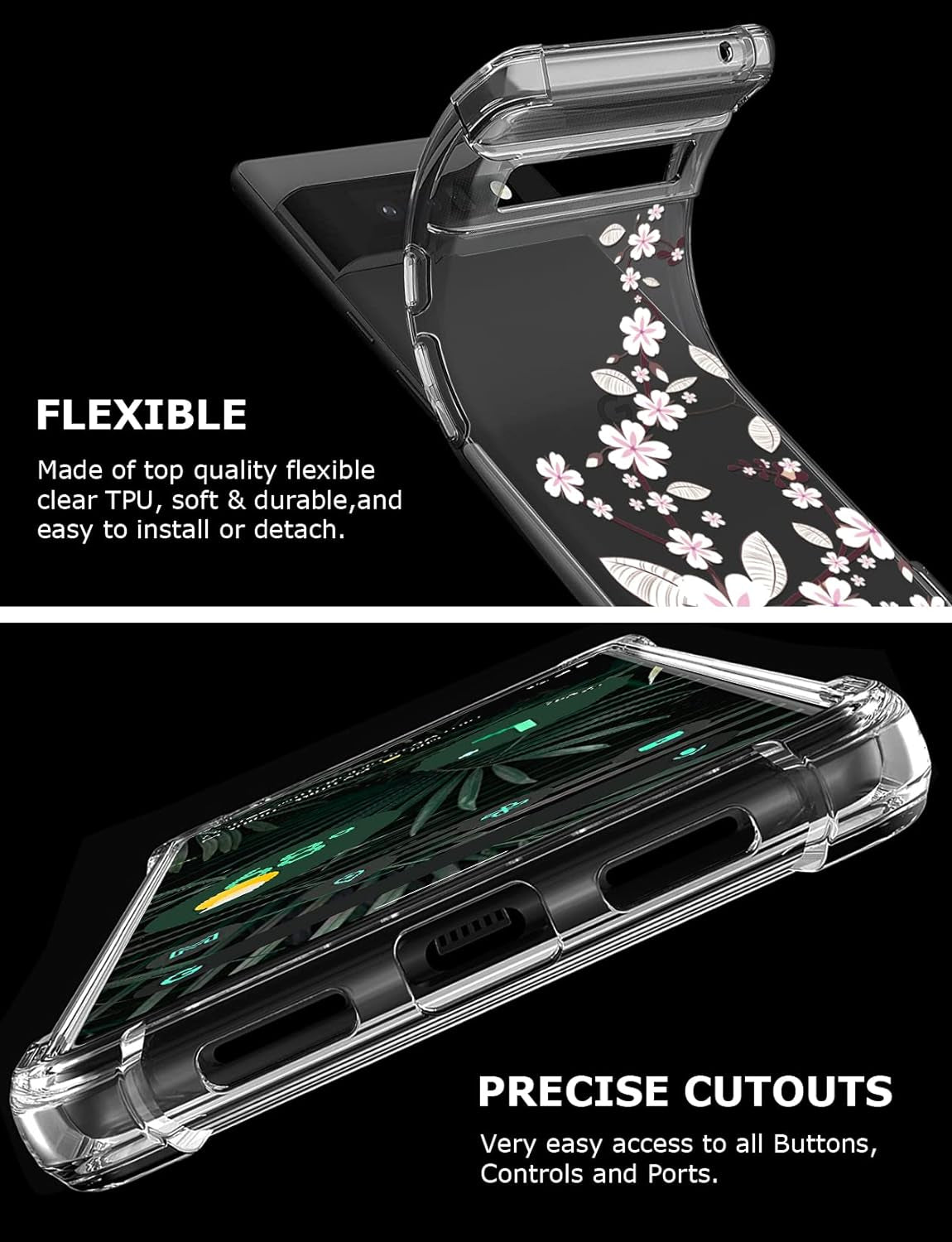 GREATRULY Floral Clear Case for Pixel 6 Pro for Women/Girls,Pretty Phone Cover for Google Pixel 6 Pro,Flower Design Slim Soft Transparent Drop Proof TPU Protective Silicone Bumper Shell,Fl-T  GREATRULY   