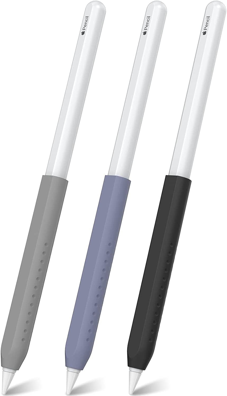 NIUTRENDZ 3 Pack Apple Pencil Grip Case Cover Silicone Sleeve Holder Compatible with Apple Pencil 2Nd Generation (Beige + Khaki + Brown)  NIUTRENDZ Grey + Violet Blue + Black  