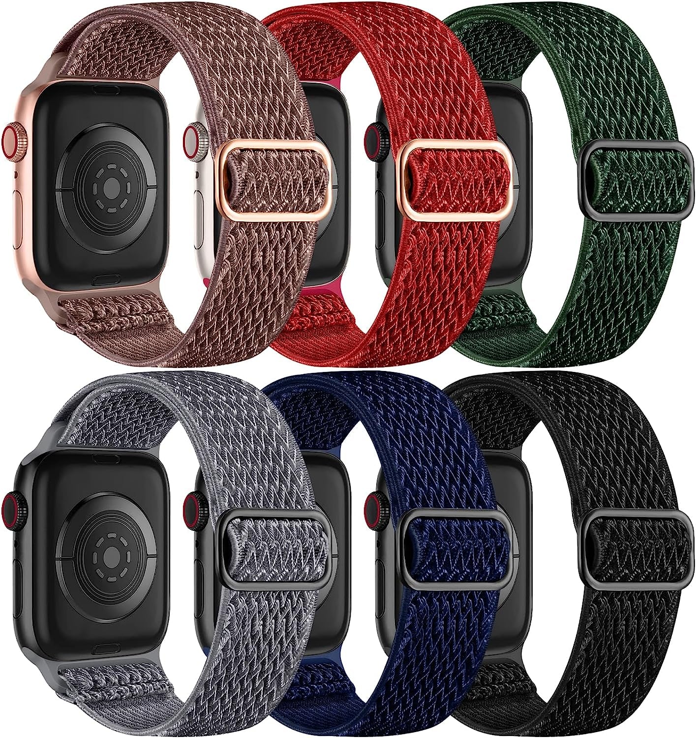 Lerobo 6 Pack Stretchy Braided Bands Compatible with Apple Watch 44Mm 45Mm 42Mm 49Mm 41Mm 40Mm 38Mm Women Men,Elastic Nylon Solo Loop Sport Strap Accessories for Iwatch Series Ultra 8/7/6/5/4/3/2/1/SE  Lerobo Black/Red/Midnight Blue/Deep Green/Deep Gray/Brown 42mm/44mm/45mm/49mm 