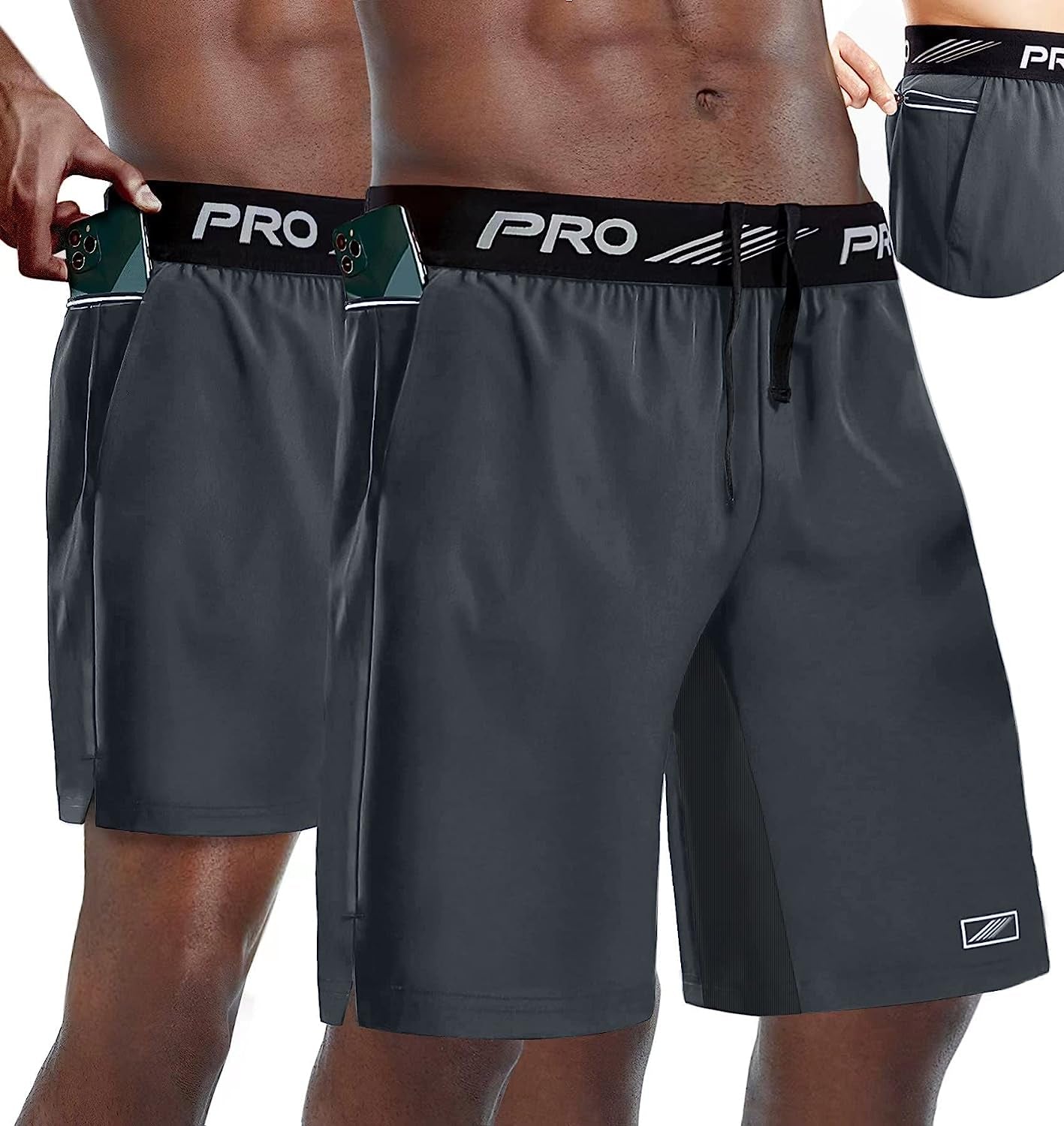 ACESHIP 2 Pack Workout Running Shorts Quick Dry Athletic Shorts 5" and 9" Lightweight Gym Shorts with Zipper Pockets  Aceship Gray Medium 