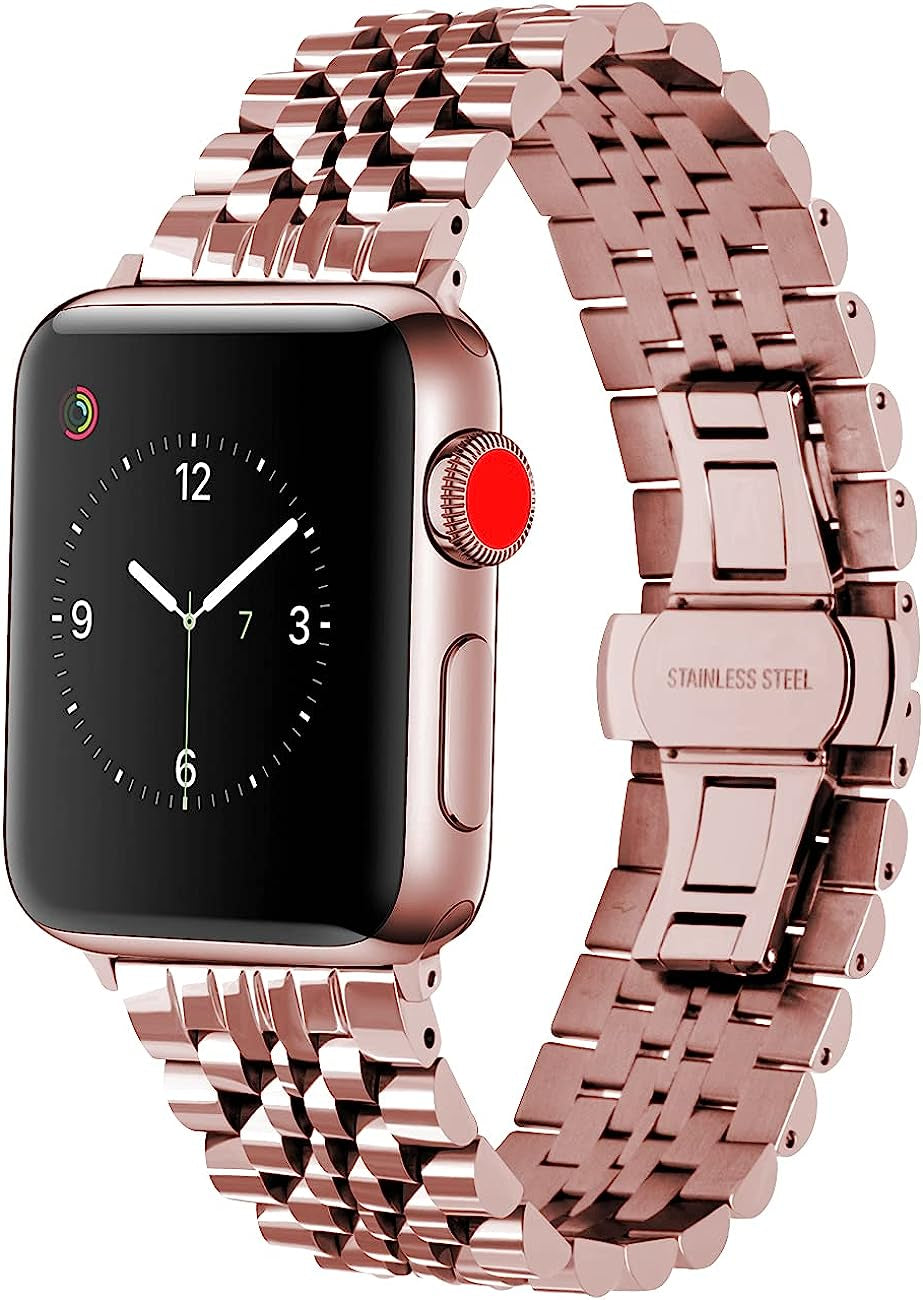 Juntan Watch Band Compatible for Apple Watch 38Mm 40Mm 41Mm 42Mm 44Mm 45Mm 49Mm Iwatch Series 7 6 SE Series 5 4 3 2 1 Gold Rose Gold Black Silver Stainless Steel Bracelet Strap  Juntan Rosegold 42mm/44mm/45mm/49mm 