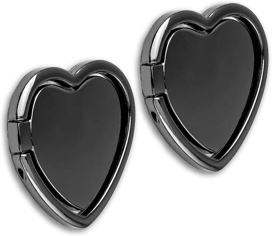 [2 Packs] Love Heart Shaped Glossy Finish Cell Phone Ring Holder Stand, 360 Degree Rotation Finger Ring Kickstand with Polished Metal Phone Grip for Magnetic Car Mount (Black)  Wansurs   