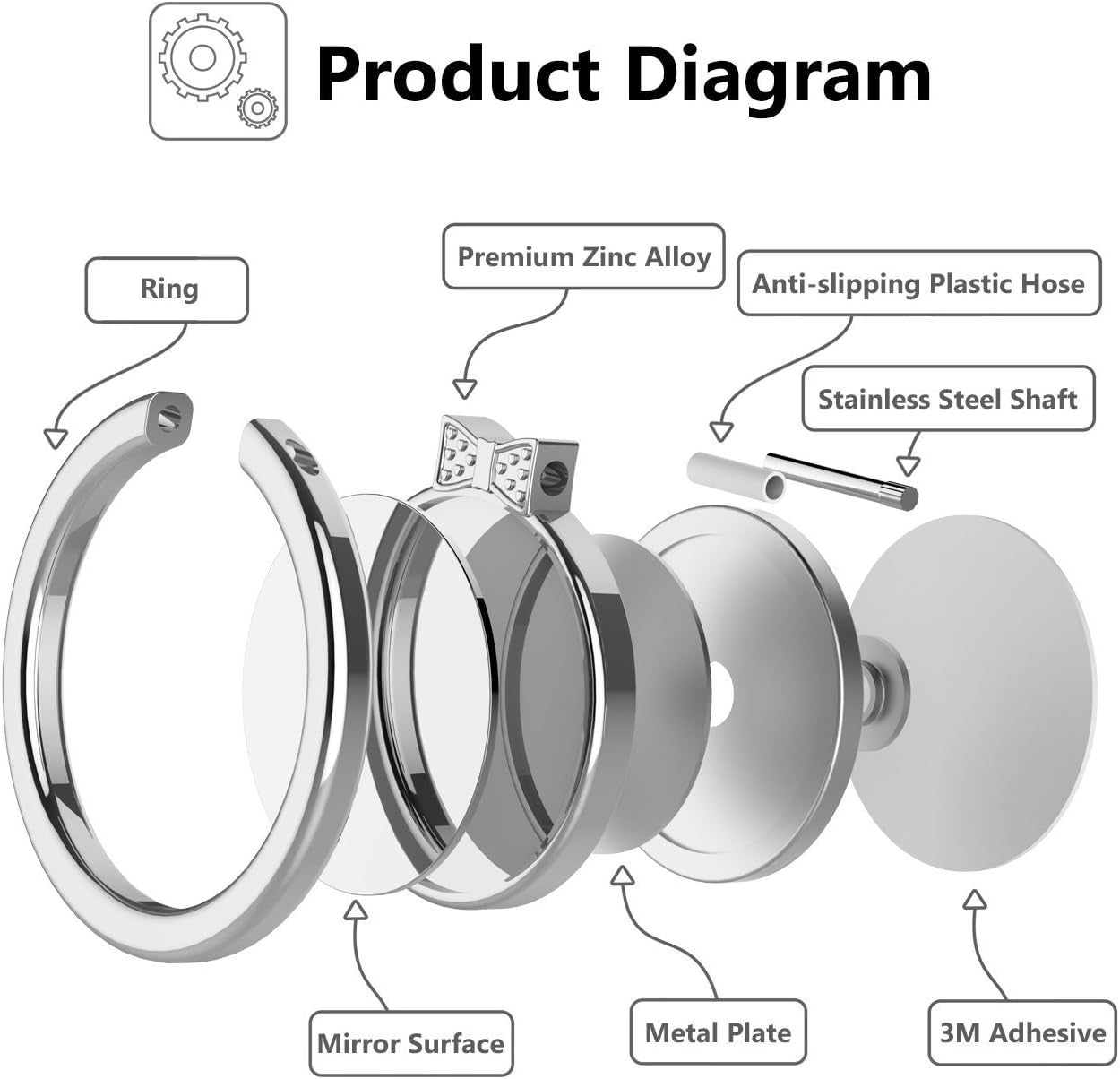 VASIVO Mirror Phone Ring Holder, 360° Swivel Ring Holder Finger Holder Holder for Iphone 7/7 Plus, Galaxy S8/S8 plus and Other Smartphones (Silver 2Pack)  VASIVO   