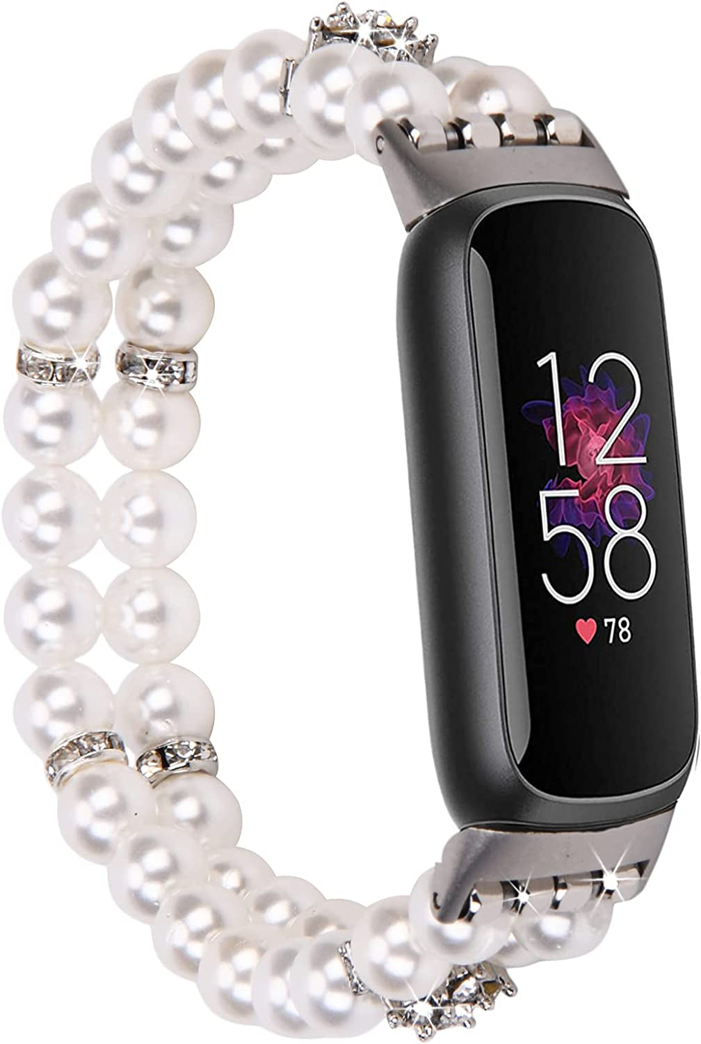 Wongeto Compatible with Fitbit Luxe Bands,Fashion Handmade Elastic Stretch Pearl Bracelet Women Girls Replacement Strap for Fitbit Luxe Accssorises (Color Pearl)  Wongeto Pearl White  