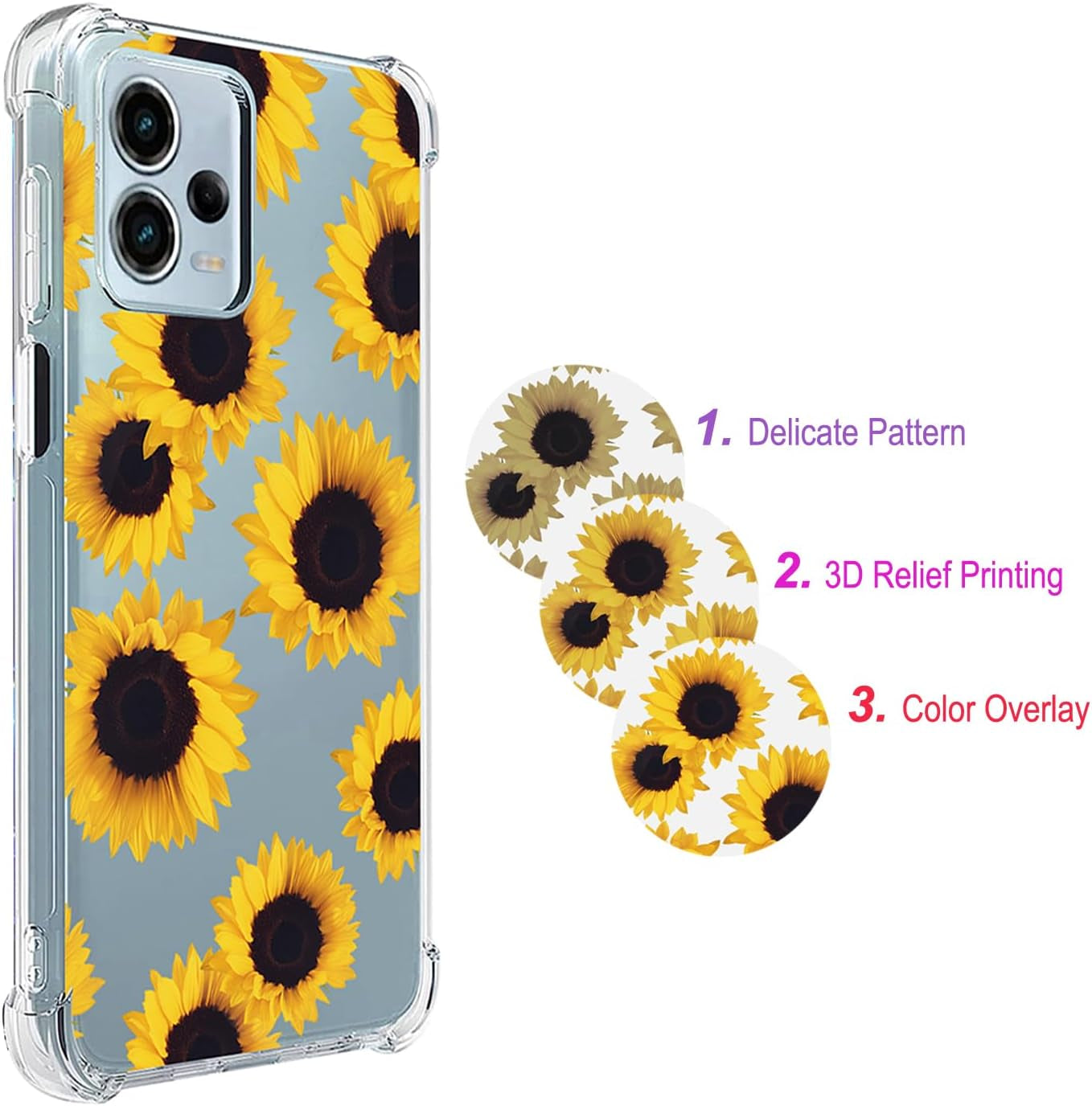 Sidande Case for Redmi Note 12 Pro Case, Poco X5 Pro 5G 22101320G Case for Girls Women, Clear Floral Soft Flexible TPU Slim Phone Protective Case Cover for Xiaomi Redmi Note 12 Pro 5G (Sunflower)  Sidande   
