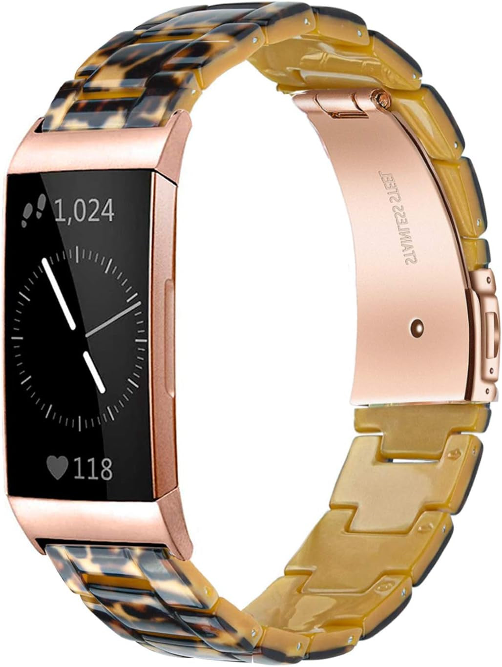 Wongeto Resin Bands Compatible for Fitbit Charge 3 / Charge 4/ Charge 3 SE Band，Replacement Wrist Accessory Rose Gold Buckle Fitness Bands Straps Bracelet Wristbands Women Men (Pink)  Wongeto Leopard  