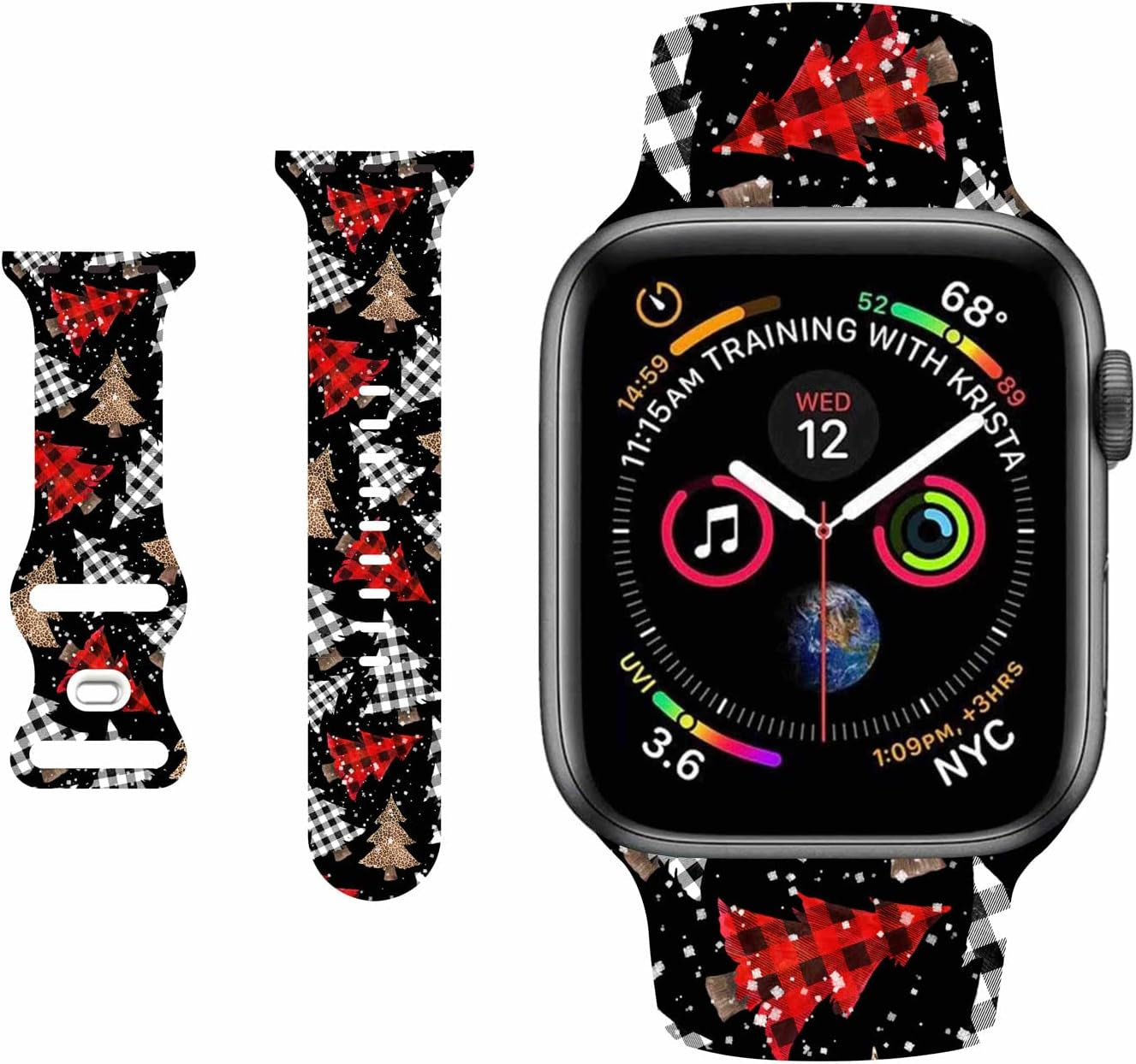 Breathable Christmas Pattern Bands Compatible with Apple Watch 42Mm 44Mm 45Mm M/L,Girls Women Men Colorful Soft Silicone Wristband Strap for Iwatch SE & Series 8/7/6/5/4/3/2/1 (Christmas Plaid)  HYHMXB 15.Colourful Christmas Tree 42mm/44mm/45mm M/L 