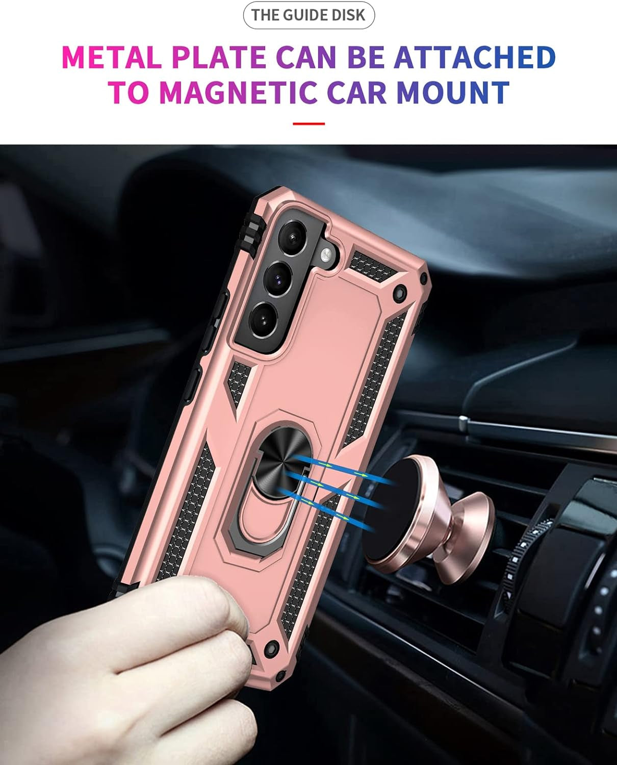 Galaxy S22 plus Case,Samsung S22 plus Case,With Screen Protector,[Military Grade] 16Ft. Drop Tested Cover with Magnetic Kickstand Car Mount Protective Case for Samsung Galaxy S22 Plus, Rose Gold  SKTGSLAMY   