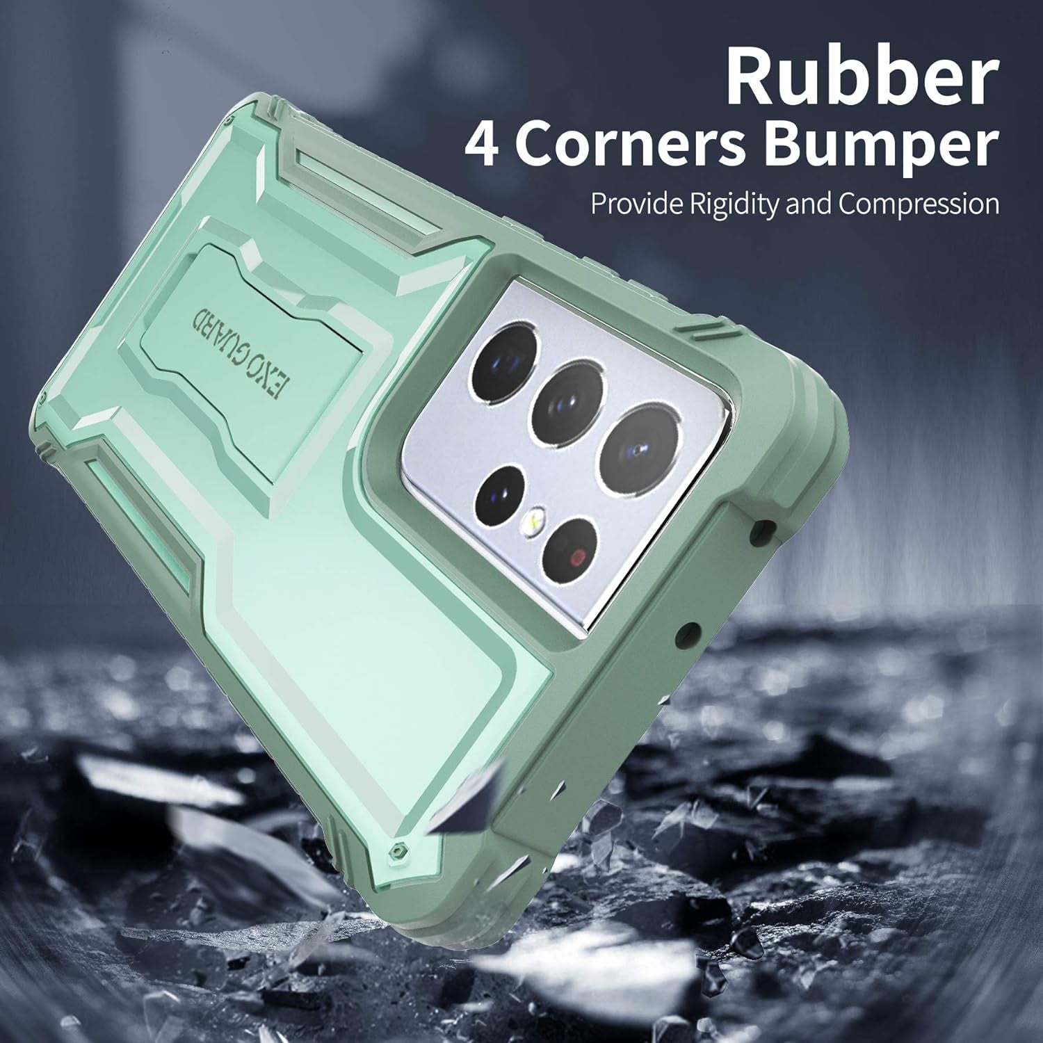 Exoguard Samsung Galaxy S21 Ultra 5G Case, Rubber Shockproof Full Body Cover Case for Samsung S21 Ultra 5G Phone 6.8 Inch, Built-In Kickstand (Green)  ExoGuard   