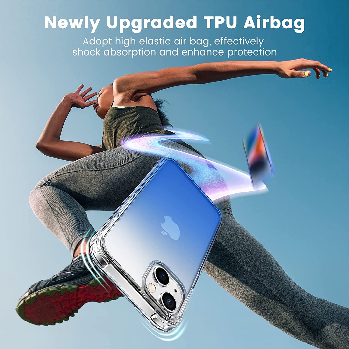 Mkeke Compatible for Iphone 13/14 Case, Not Yellowing Shockproof Phone Case with Protective Bumper Slim Cover Fit for Iphone 13/14, Gradient Blue  Shenzhen Make Technology Company Limited   