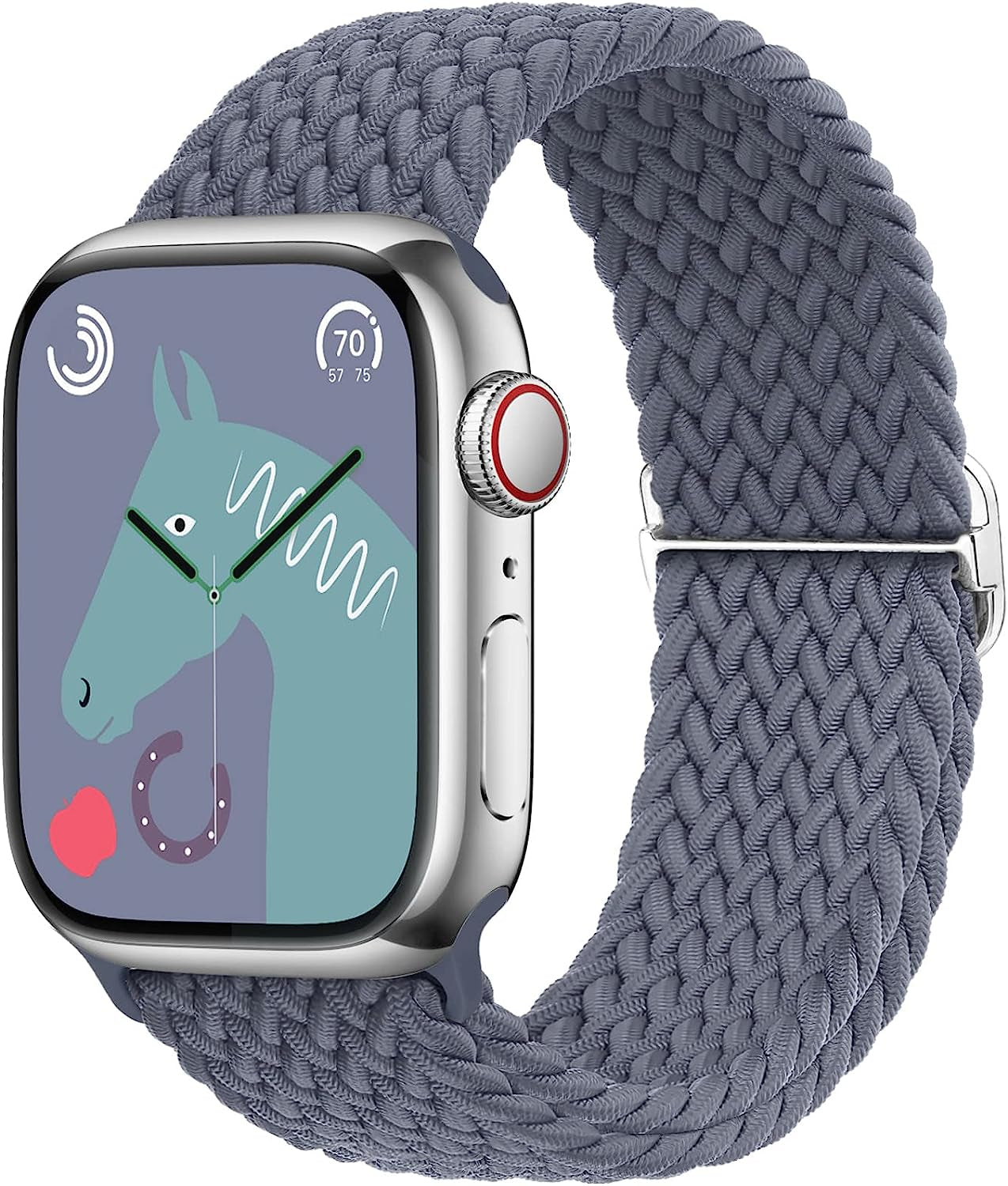 Transjoy Braided Stretchy Adjustable Watch Band for Apple Watch Band 38Mm 40Mm 41Mm 42Mm 44Mm 45Mm for Women Men, Soft Nylon Elastic Straps Solo Loop Wristbands for Iwatch Series 8 7 6 SE 5 4 Ultra  TransJoy Blue Grey&Silver buckle 42MM/44MM/45MM/49MM 