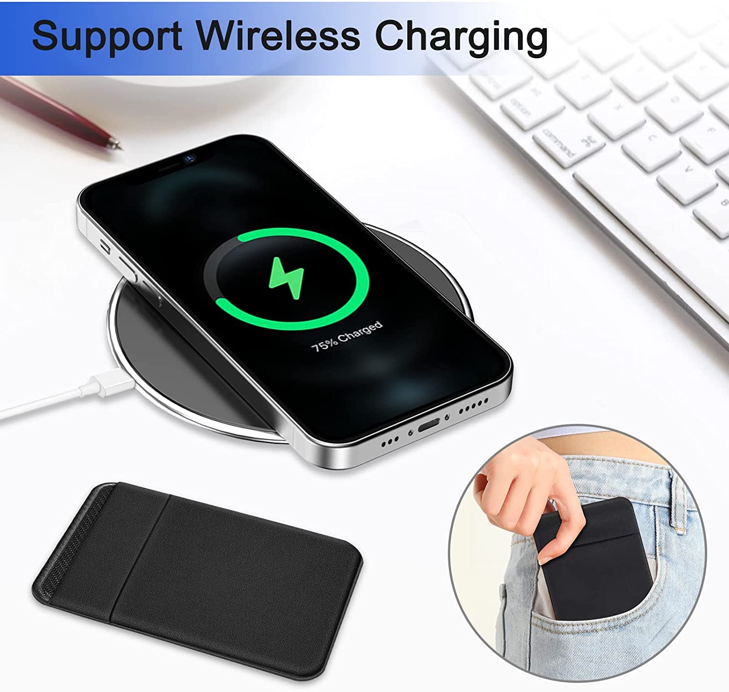 Senose Magnetic Wallet Compatible for Magsafe, Lycra Phone Card Holder for Back of Phone Wallet Stick on Compatible for Iphone 12 & Iphone 13 and Magsafe Case Black  Senose   