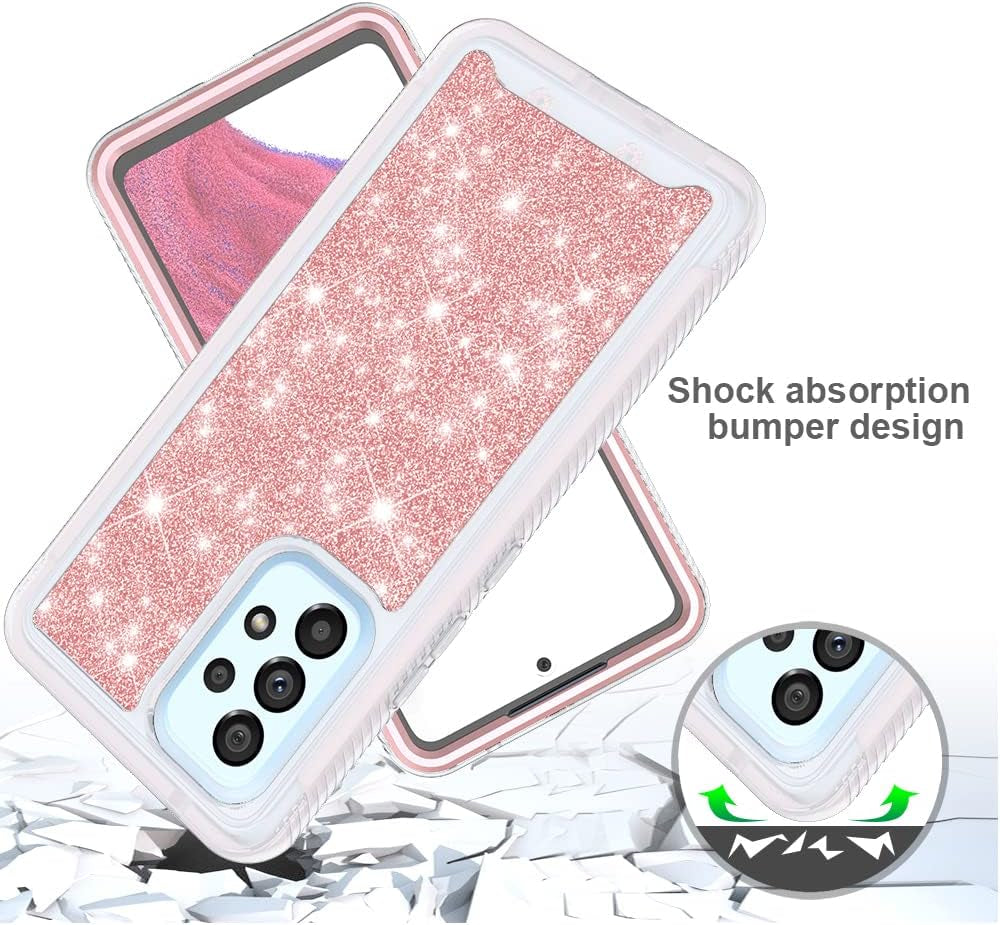 TJS Compatible for Samsung Galaxy A53 5G Case, with [Built-In Screen Protector], Full-Body Drop Protector Cover Glitter Bling Cute Girls Women Design Hybrid Phone Case (Rose Gold)  TJS   