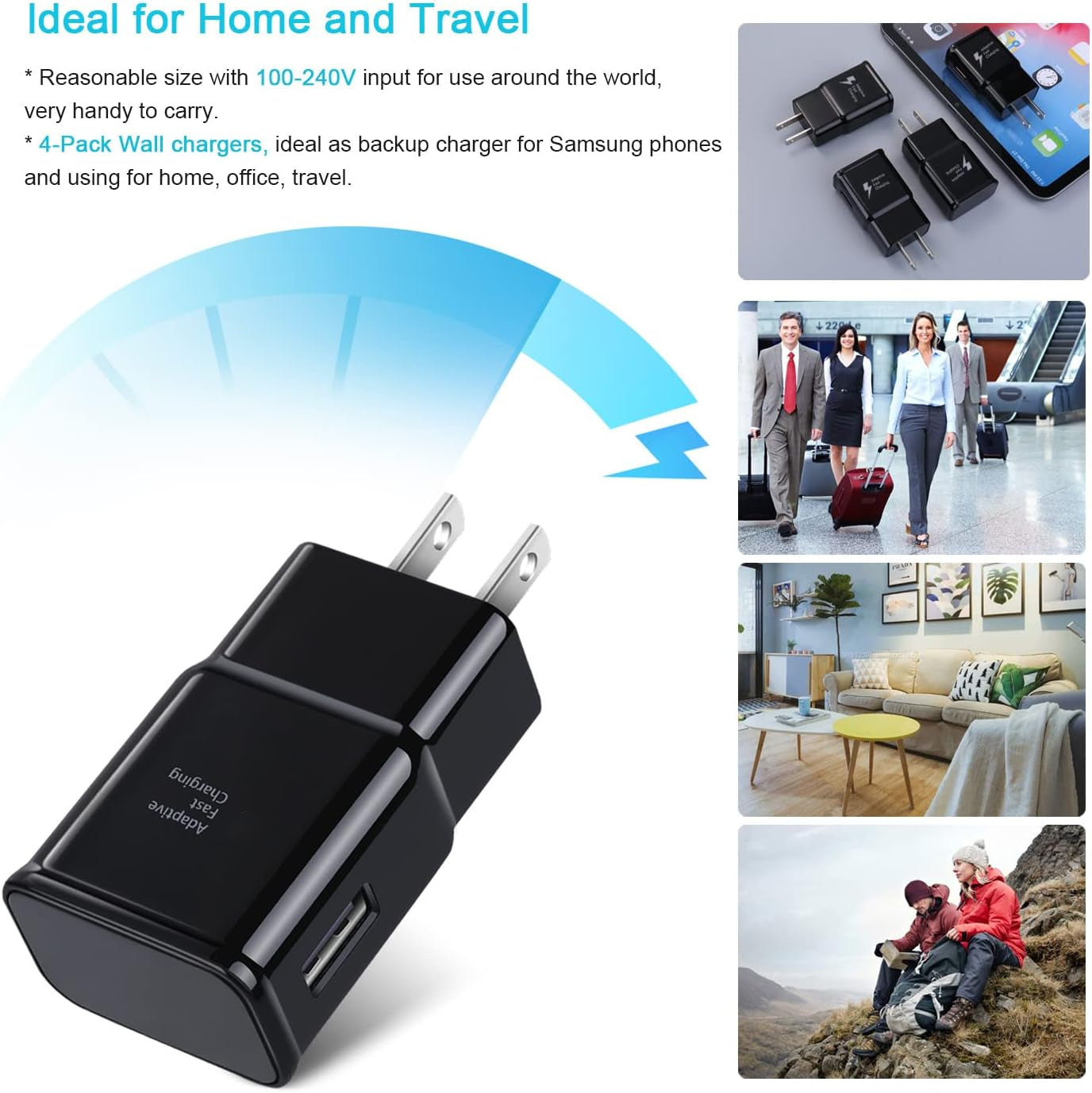 Adaptive Fast Charging USB Wall Charger, Qihop 4-Pack Fast Charging Block Travel USB Charger Adapter Compatible Samsung Galaxy S21 S20 S10 S9 S8 S7 Edge Plus, Note 8 9 10+, A13 A32 A52 A53 Iphone  Shenzhen Hao Nuo Tian Electronics Co.Ltd   