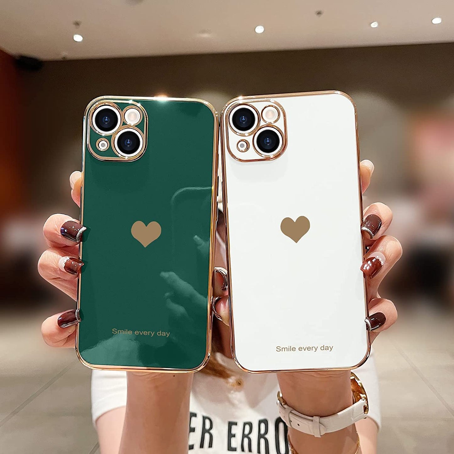 Teageo for Iphone 14 Case for Women Girl Cute Love Heart Luxury Plating Soft Bling Back Cover Raised Full Camera Protection Bumper Silicone Shockproof Phone Case for Iphone 14, Blackish Green  janzee   