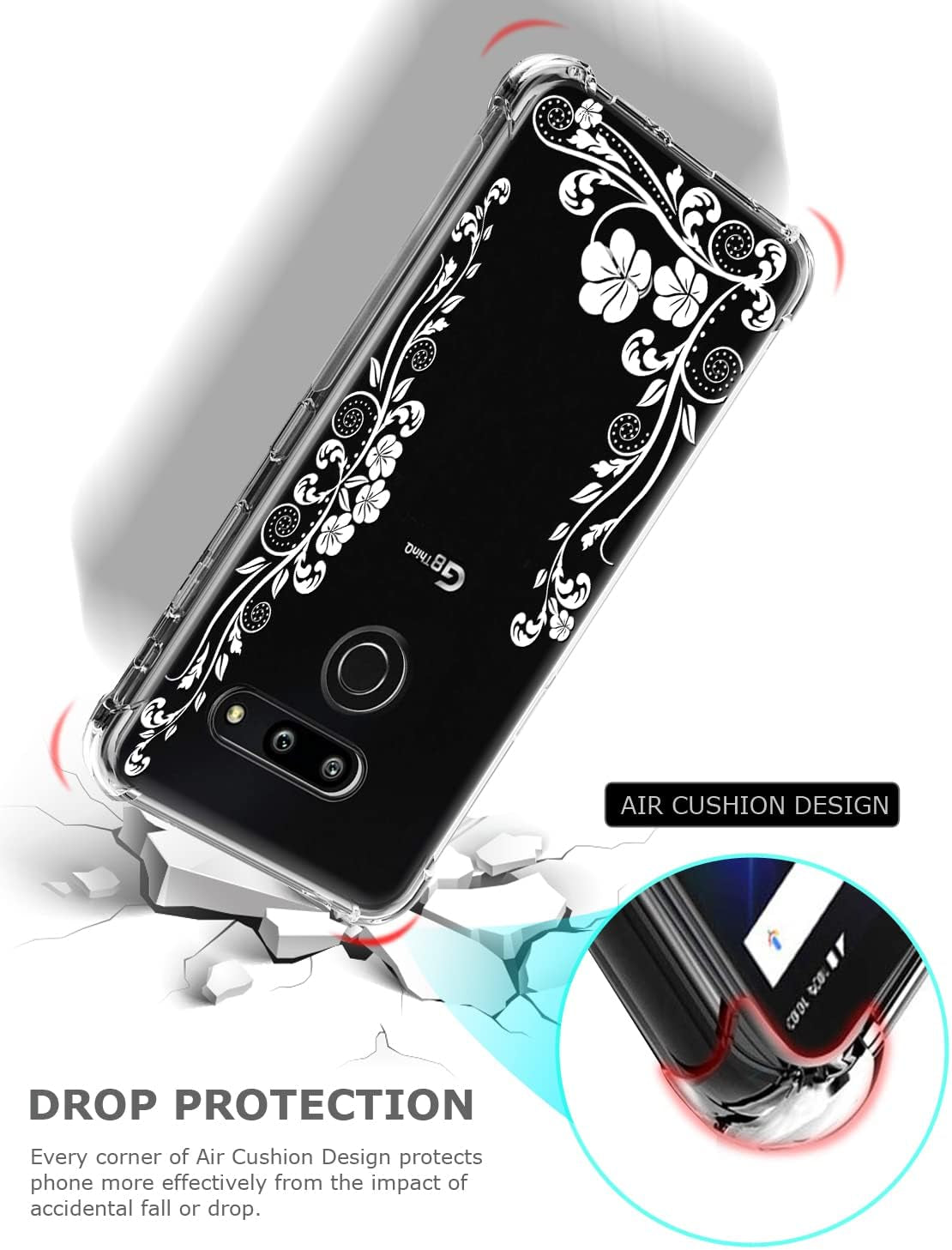 GREATRULY Floral Clear Pretty Phone Case for LG G8 Thinq (2019 Release) for Women Girls,Flower Design Transparent Slim Soft Drop Proof TPU Bumper Cushion Silicone Cover Shell,Fl-F12  GREATRULY   
