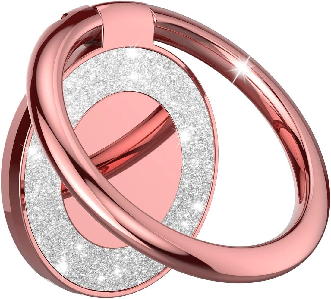 Cell Phone Ring Holder Finger Kickstand - Pikabo 360 Degree Rotation Metal Ring Grip for Magnetic Car Mount Compatible with Iphone, Samsung, All Smartphone. (Glitter Silver)  Pikabo Glitter Rose Gold  