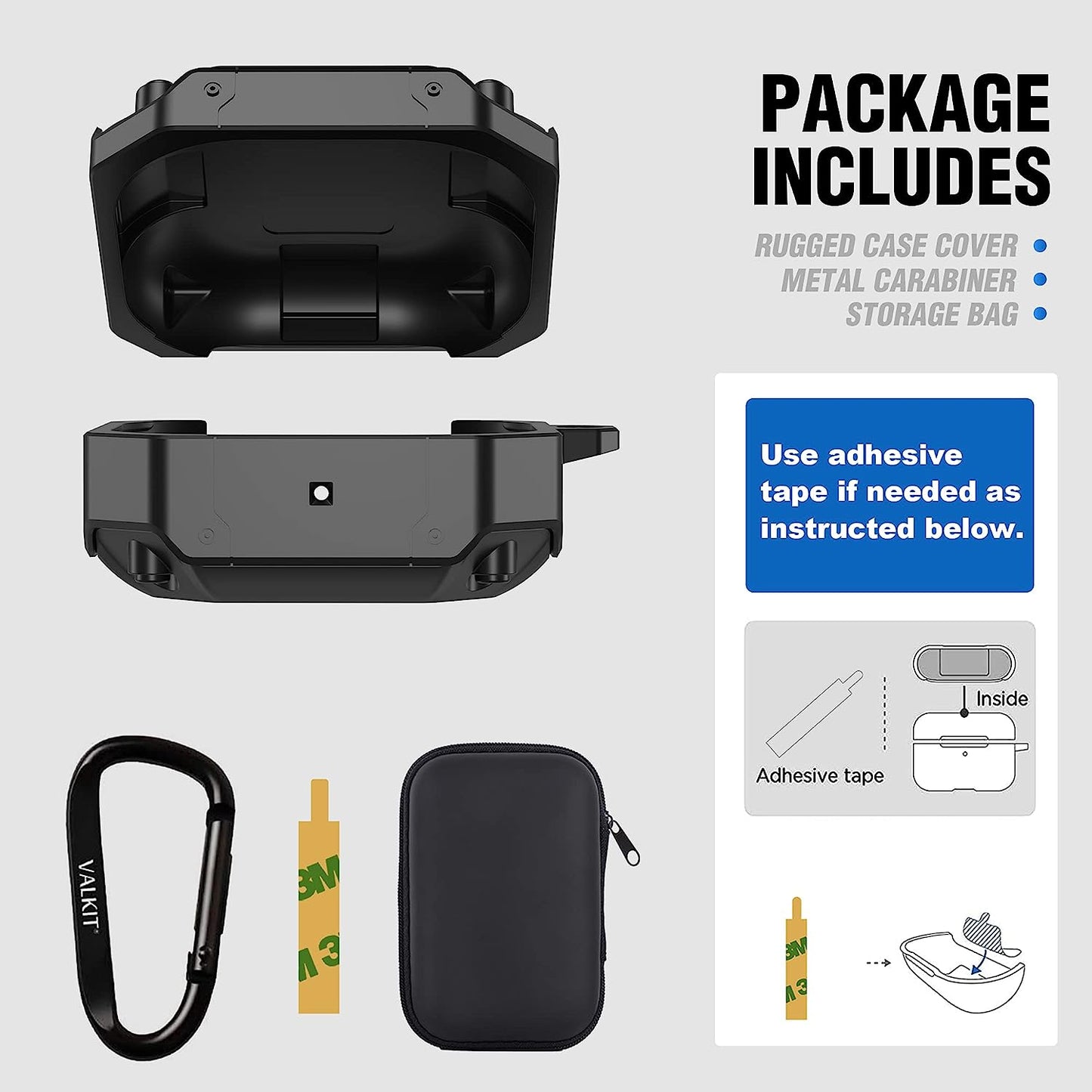 Valkit Compatible Samsung Galaxy Buds 2 Pro Case/Galaxy Buds Pro/2/Live Case Cover, Cool Military Full Body Shockproof Case with Keychain for Men Women Samsung Earbuds Protective Skin, Black  VKT   