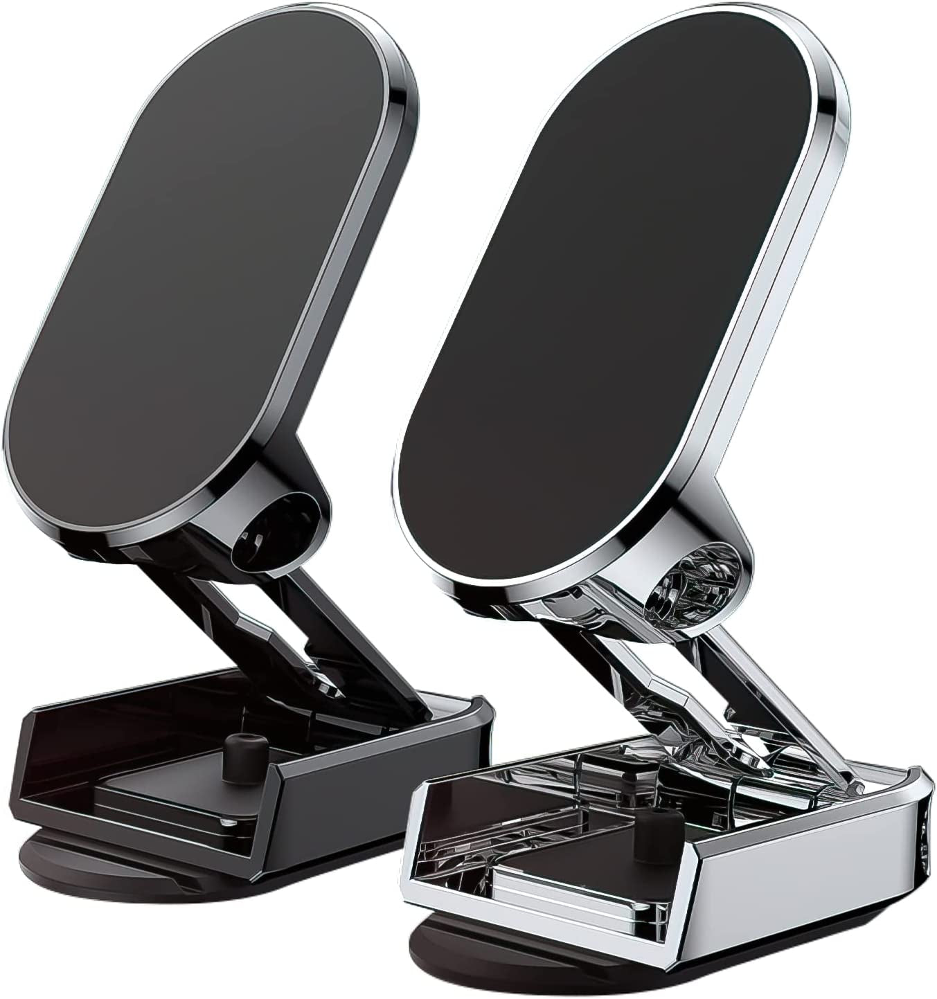 【 2-PACK】2023 New Alloy Folding Magnetic Car Phone Holder, Magnetic 360° Rotation Car Phone Holder, Universal Dashboard Car Phone Mount, Folding Magnetic Phone Holder for Car (Black+Silver)  FEIJIUKJ   