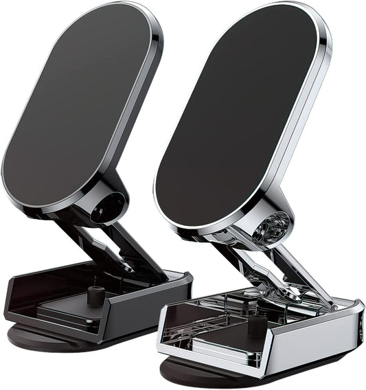 【 2-PACK】2023 New Alloy Folding Magnetic Car Phone Holder, Magnetic 360° Rotation Car Phone Holder, Universal Dashboard Car Phone Mount, Folding Magnetic Phone Holder for Car (Black+Silver)  FEIJIUKJ   
