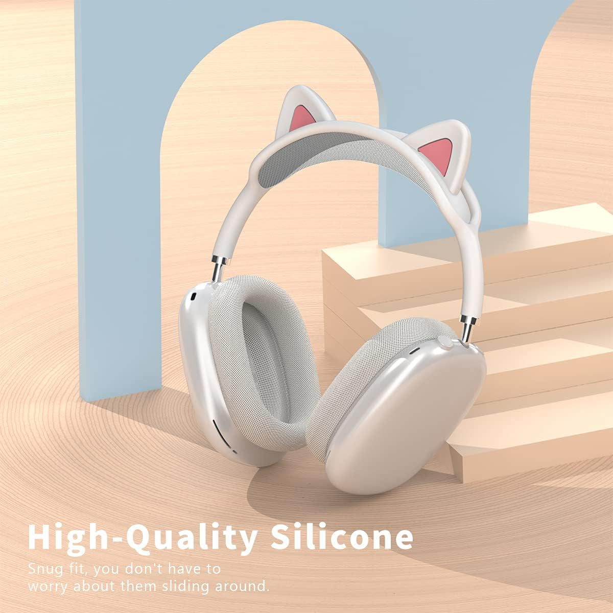 WQNIDE Headband Cover for Airpods Max, Cute Cat Ears Design Soft Silicone Headphone Headband Protectors/Comfort Cushion/Top Pad Protector Sleeve Compatible with Apple Airpods Max (White)  WQNIDE   