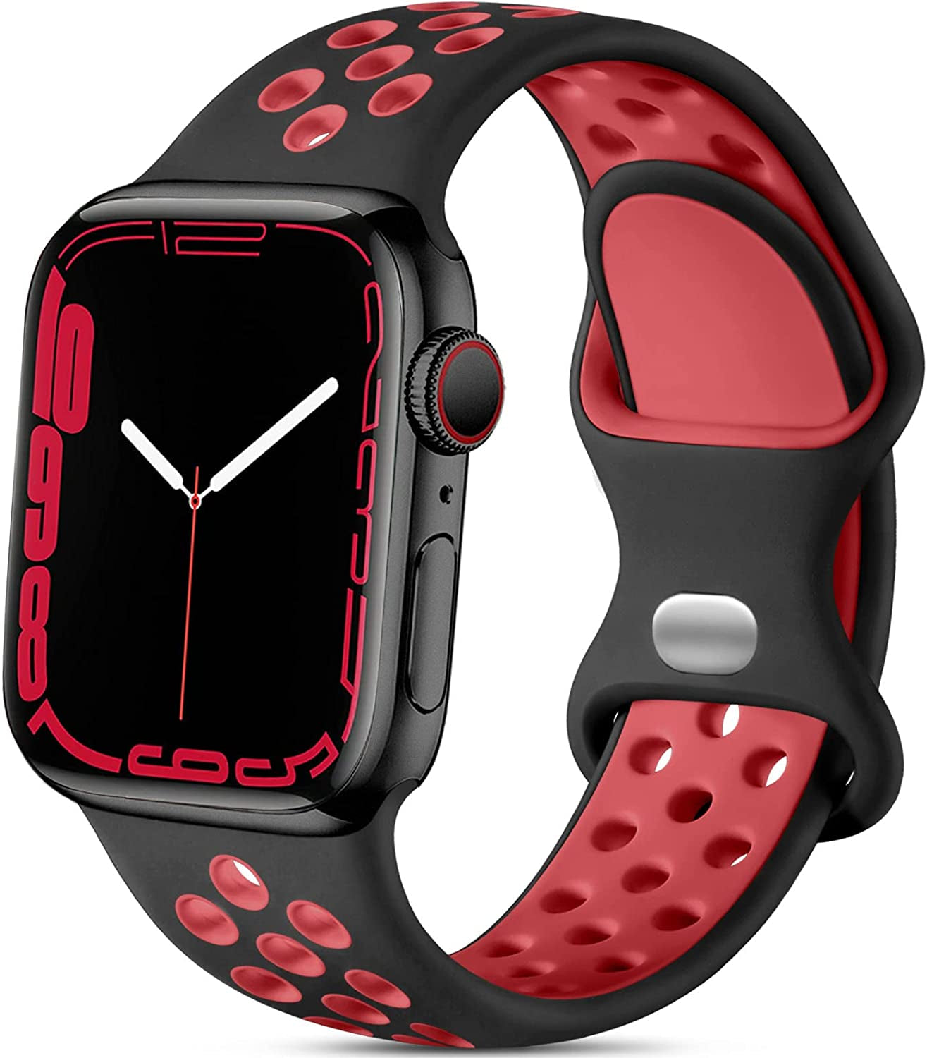 Lerobo Sport Band Compatible with Apple Watch Band 38Mm 40Mm 41Mm 45Mm 44Mm 42Mm for Women Men,Soft Silicone Sport Breathable Wristband Replacement Strap Compatible for Iwatch SE Series 7 6 5 4 3 2 1  PJStore-US Black/Red 42mm/44mm/45mm/49mm M/L 