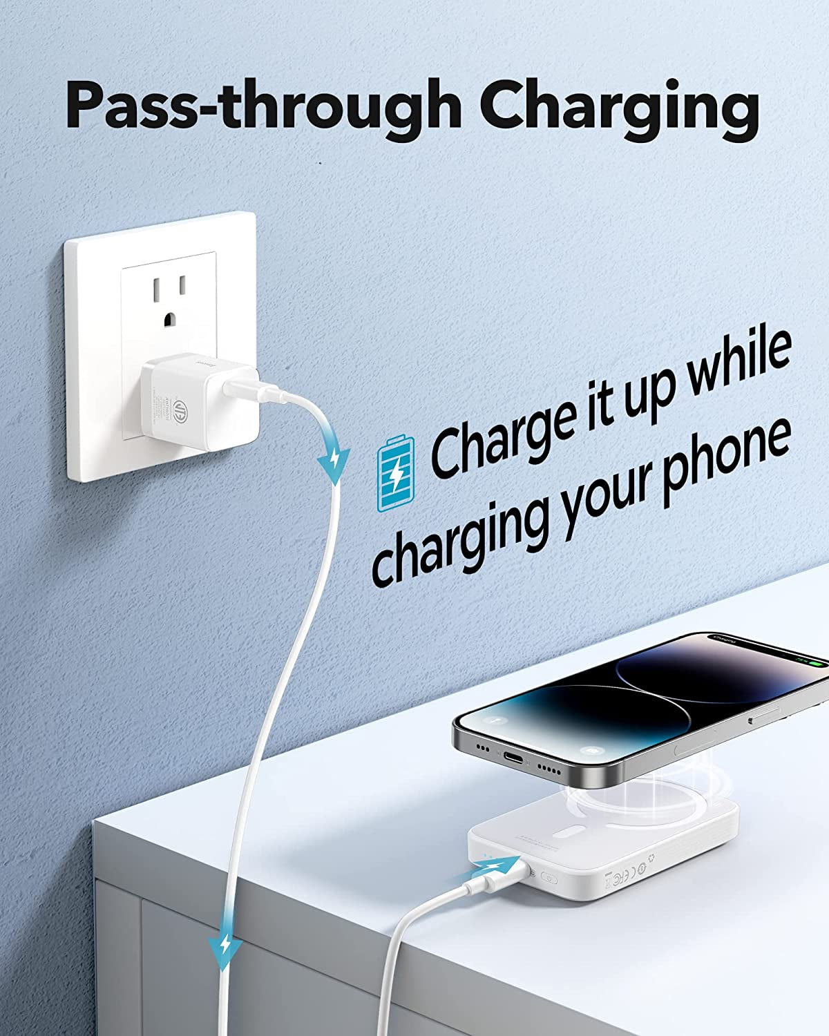 Baseus Magnetic Power Bank Battery Pack 6000Mah Wireless Portable Charger PD 20W with USB-C Cable, for Magsafe, for Iphone 14/13/12 Series, White  Baseus   