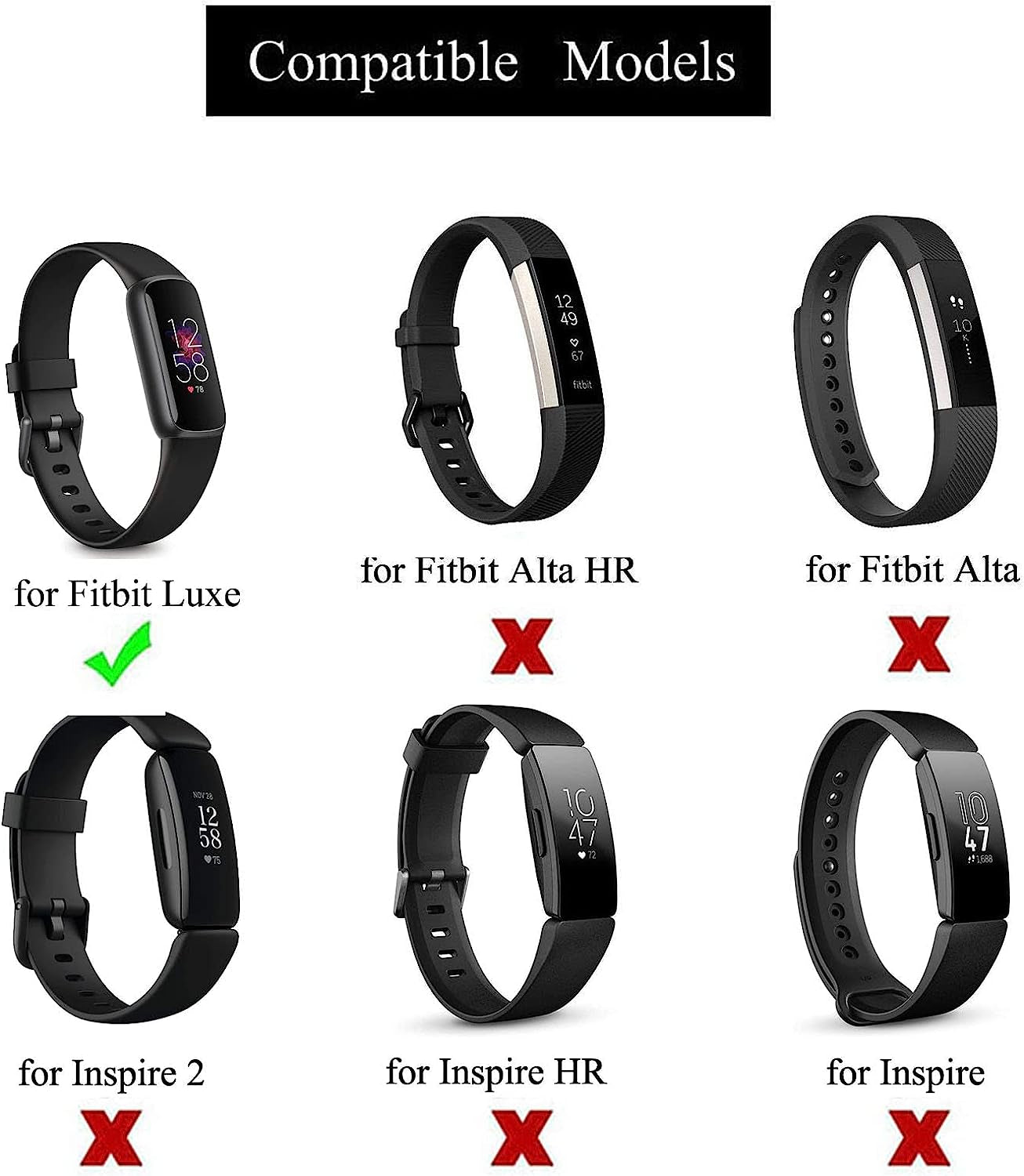 Adjustable Elastic Wrist Band/Ankle Band for Compatible with Fitbit Luxe Fitness Tracker, Stretchy Band for Men and Women (Black, Medium)  Grestun   