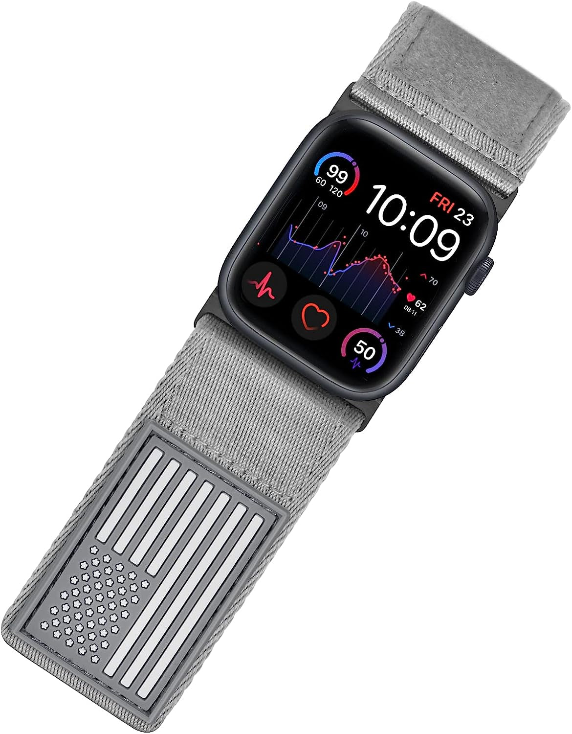 Tefeca Fortitude Series Adjustable Band for Apple Watch/Apple Watch Ultra  Tefeca Ultra Wide Nylon Gray USA Flag with Black Adapters 49/45/44/42mm 