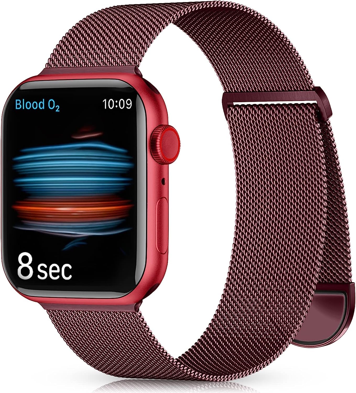 Zedoli Metal Band Compatible with Apple Watch Bands 40Mm 38Mm 41Mm 45Mm 44Mm 42Mm 49Mm for Women Men, Stainless Steel Milanese Mesh Loop Magnetic Wristbands for Iwatch Series 8 7 6 5 4 3 2 1 SE Ultra  Zedoli Wine Red 42/44/45/49mm 