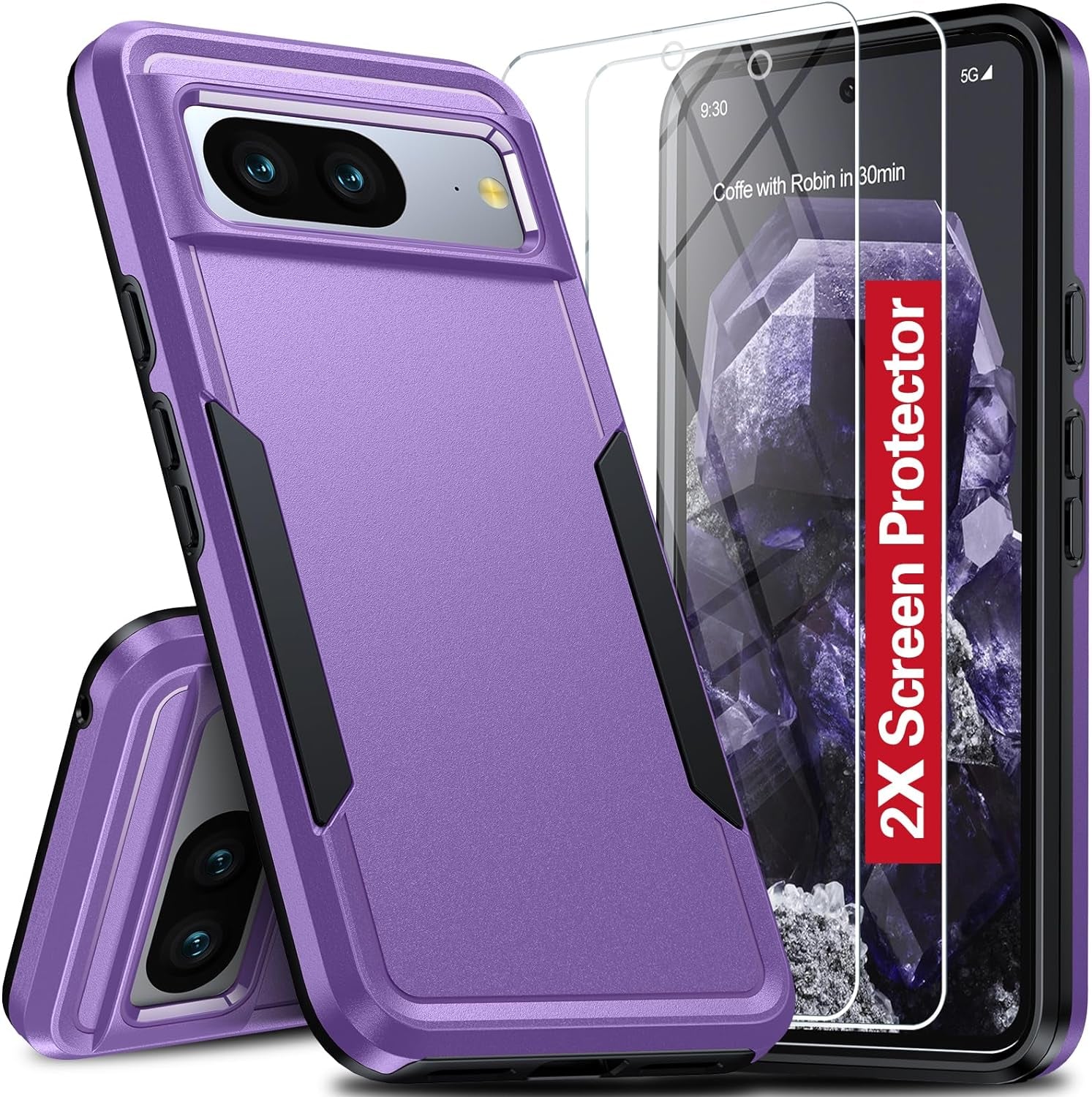 Oneagle for Google Pixel 8 Case, Pixel 8 Case with 2 Screen Protector, [15FT Military Protection][Double Layer][Heavy Duty][Anti-Slip][Matte Feel] Shockproof Phone Case for Pixel 8 6.2 Inch  Oneagle Purple Pixel 8 