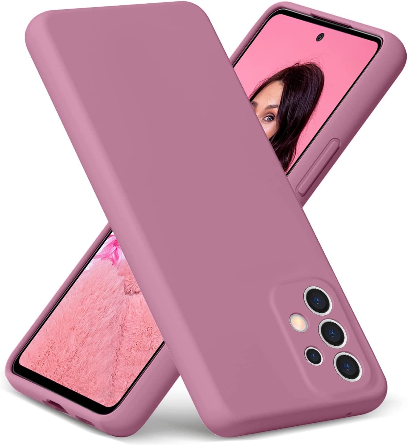 Gueen Compatible with Samsung Galaxy A53 5G Case, Premium Liquid Silicone, with [Camera Protection] [Soft Anti-Scratch Microfiber Lining] Full Body Shockproof Protective Phone Case - Hot Pink  Gueen Lavender Purple  