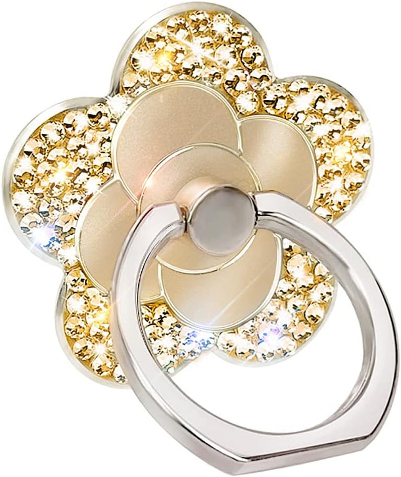 Bling Cute Flower Cell Phone Ring Holder with Bling Crystal Rhinestone 360°Rotation Metal Finger Stand Kickstand Universal Compatible with Iphone Samsung Galaxy LG Google Ipad （Pink）  Walaivgne gold  