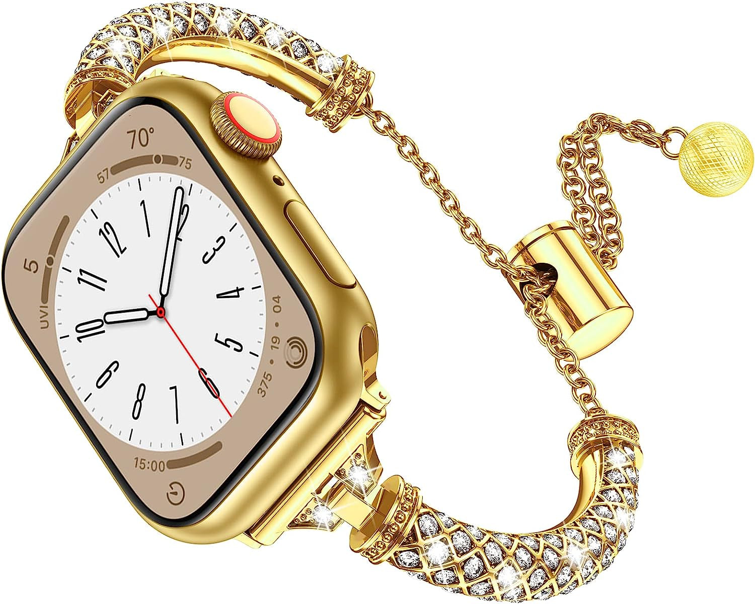 LETOID Bling Band Compatible with Apple Watch – 38Mm 40Mm 41Mm 42Mm 44Mm 45Mm 49Mm Women Fancy Slim Metal Bracelet Strap with Rhinestone for Iwatch Series 8 7 SE 6 5 4 3 2 1  LETOID Gold 38/40/41MM 
