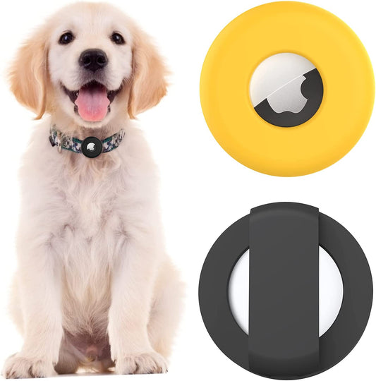 URSOQ 2 Pack Protective Case Compatible with Airtags 2021, Silicone Anti-Lost Pet Loop Holder for Air Tag, Dog Cat Collar Silicone Case Lightweight Soft Anti-Scratch Anti-Dropping - Yellow & Black  URSOQ   