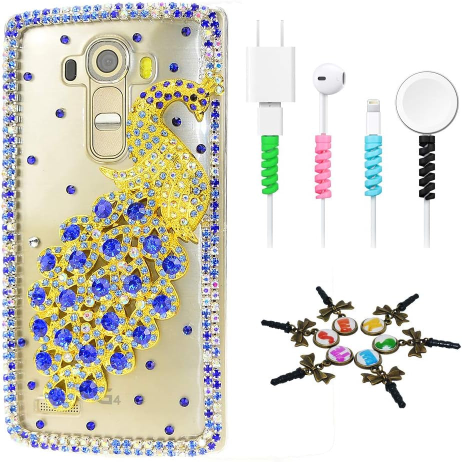 STENES Bling Case Compatible with LG G8 Thinq - Stylish - 3D Handmade Sparkle Series Bowknot Design Cover with Cable Protector [4 Pack] - Pink  STENES Pretty Peacock / Blue Design For Lg G8 Thinq 