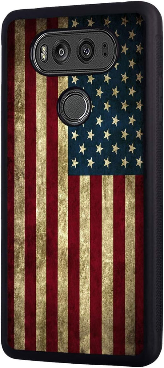 Case for LG V30, Slim Impact Resistant Shock-Absorption Rubber Protective Case Cover for LG V30/LG V30 Plus/Lg V30S/Lg V35/LG V35 Thinq - Vintage USA American Flag  Log Zog   