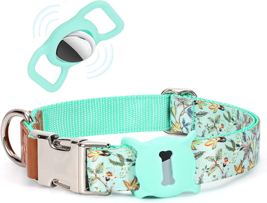 WLIXPBB Airtag Dog Collar for Small Medium Large Dog Heavy Duty Metal Buckle Air Tag Puppy Collar with Airtag Holder Case GPS Tracker Air Tag Collar for Apple Airtag Pet Backpack， Green  WLIXPBB   