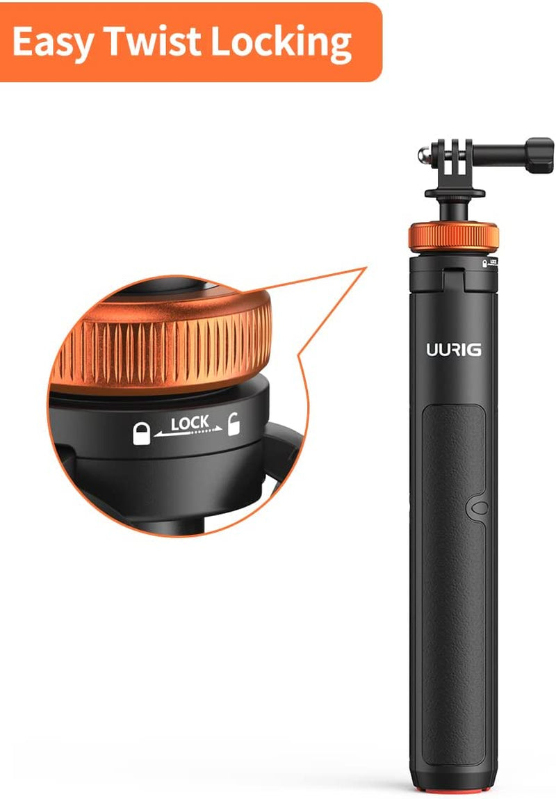 Uurig Telescopic Selfie Stick Long with Tripod, Waterproof Hand Grip, for Insta360 Gopro Hero 10 9 8 7 6 5 4 3 2, Fusion, Max, Session, AKASO, SJCAM, DJI OSMO Action Cameras  VRIG Select   
