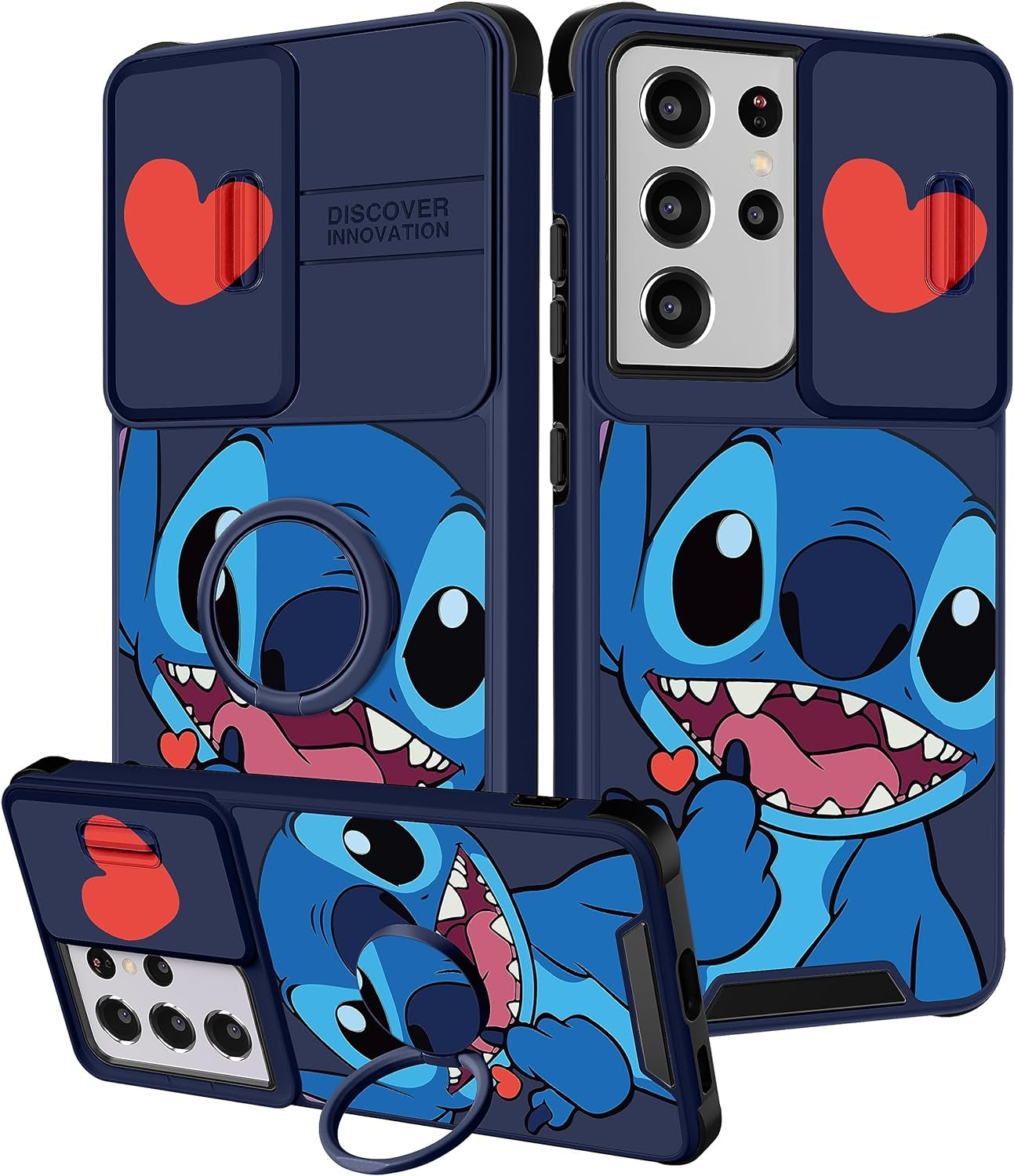 Oqpa for Samsung Galaxy S21 Ultra Case Cute Cartoon S21 Ultra 5G Case for Women Girly Girl Kawaii Funny Unique Cases with Camera Cover+Ring Holder for Galaxy S21 Ultra, Heart Skull  meitong2020 2-Heart Shidi  