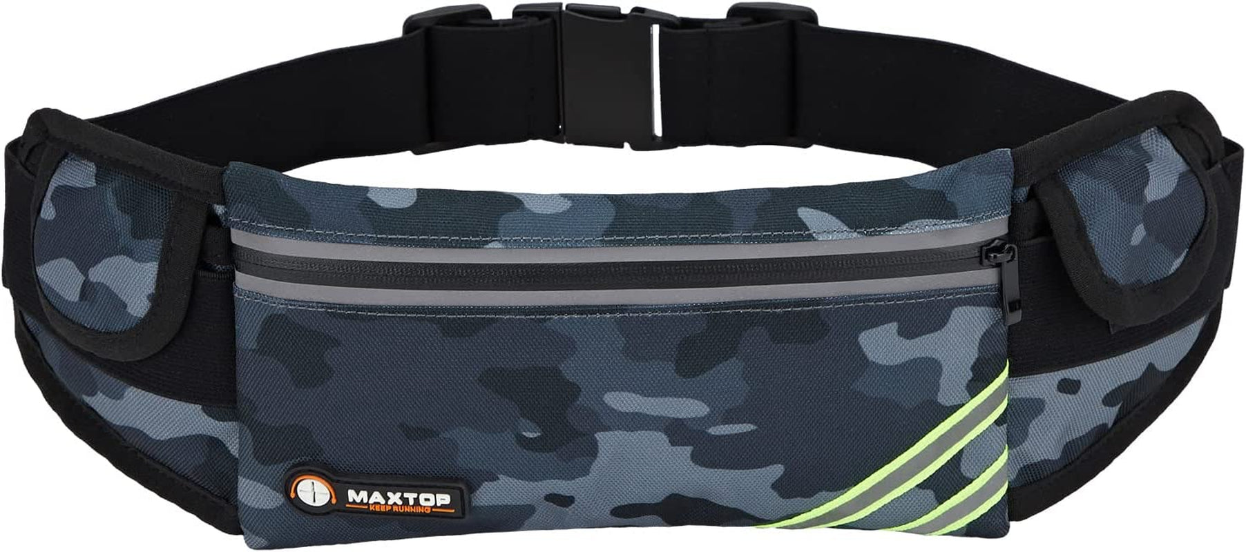 【2 Packs Family Share Bundle】Fanny Packs for Women Men Running Belt Waist Pack Bag for Workout Gym Exercise Walking Hiking Belt Bag Waist Pouch Fits Iphone Cell Phone Holder for Travel Money Belt  MAXTOP Camo Gray Running Money Belt 
