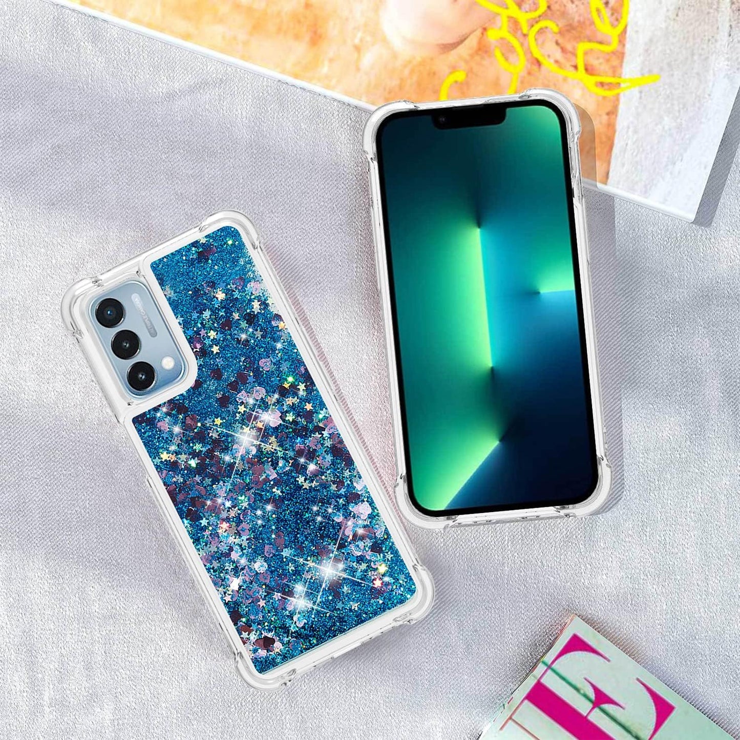 Yarxiawin Comepatible with Oneplus Nord N200 5G Case Glitter Sparkle Gold, Luxury Oneplus Nord N200 5G Phone Case Silicone Shiny Bumper Protective Case Anti-Scratch Cover (Blue)  Yarxiawin   